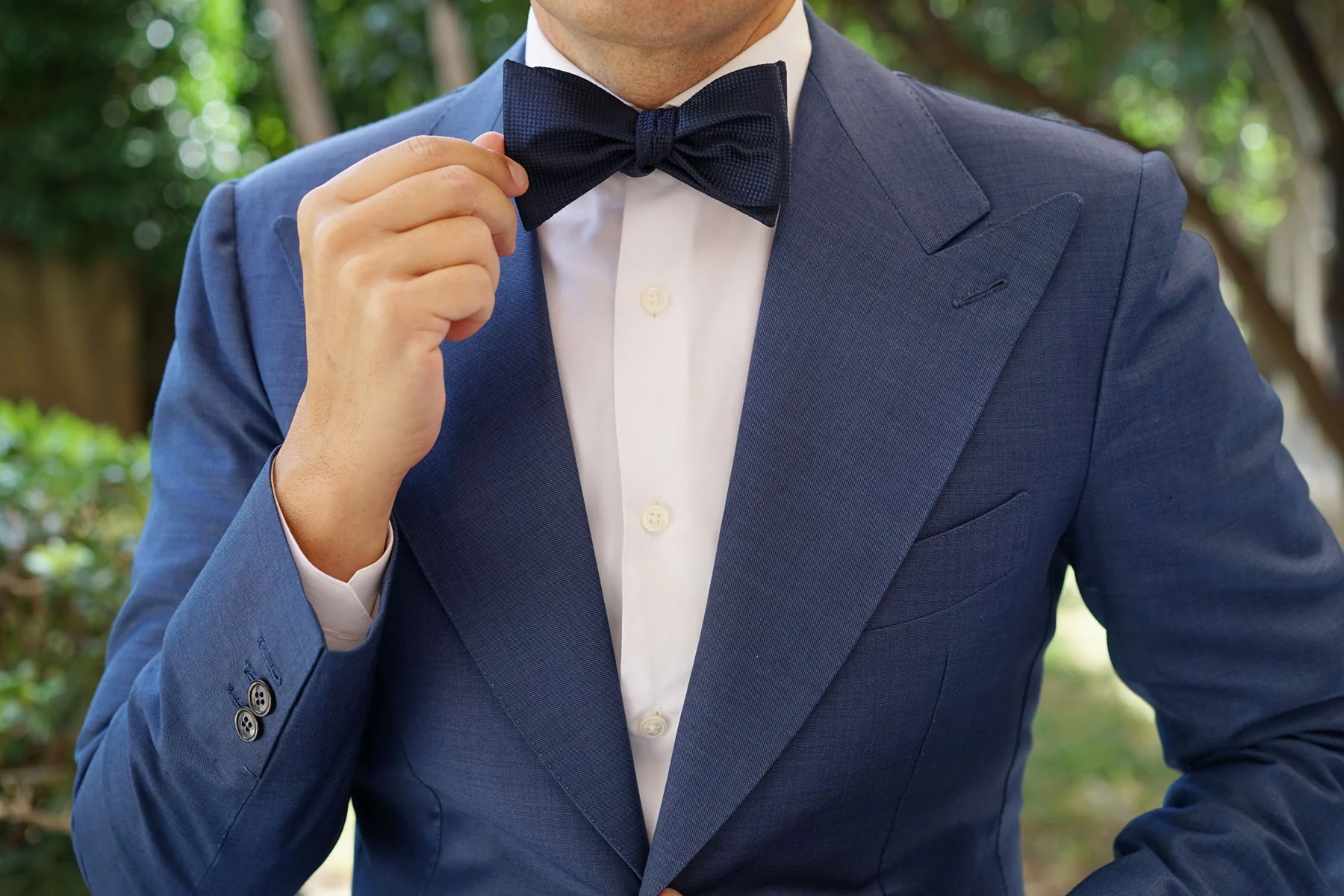 Midnight Blue Oxford Weave Self Bow Tie - Image 11