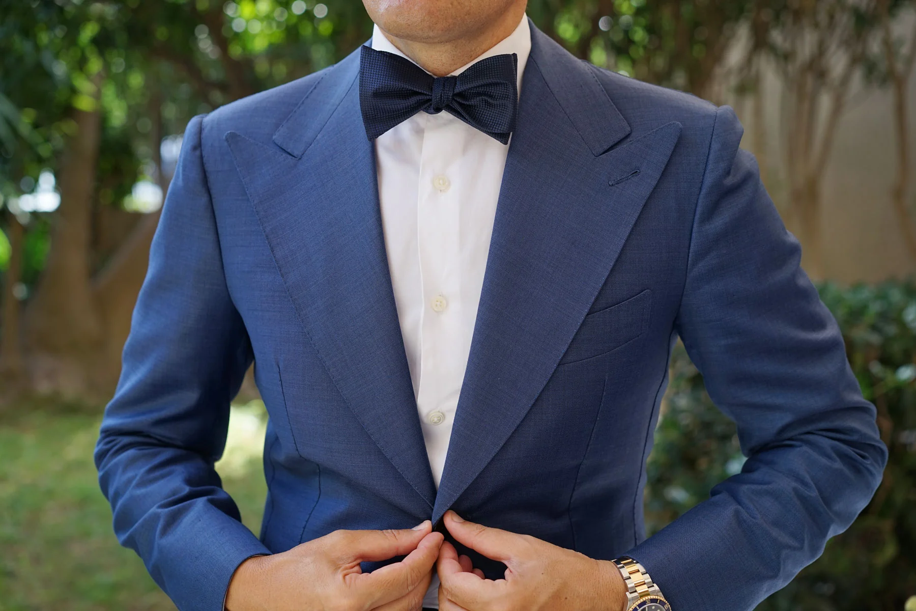 Midnight Blue Oxford Weave Self Bow Tie - Image 4