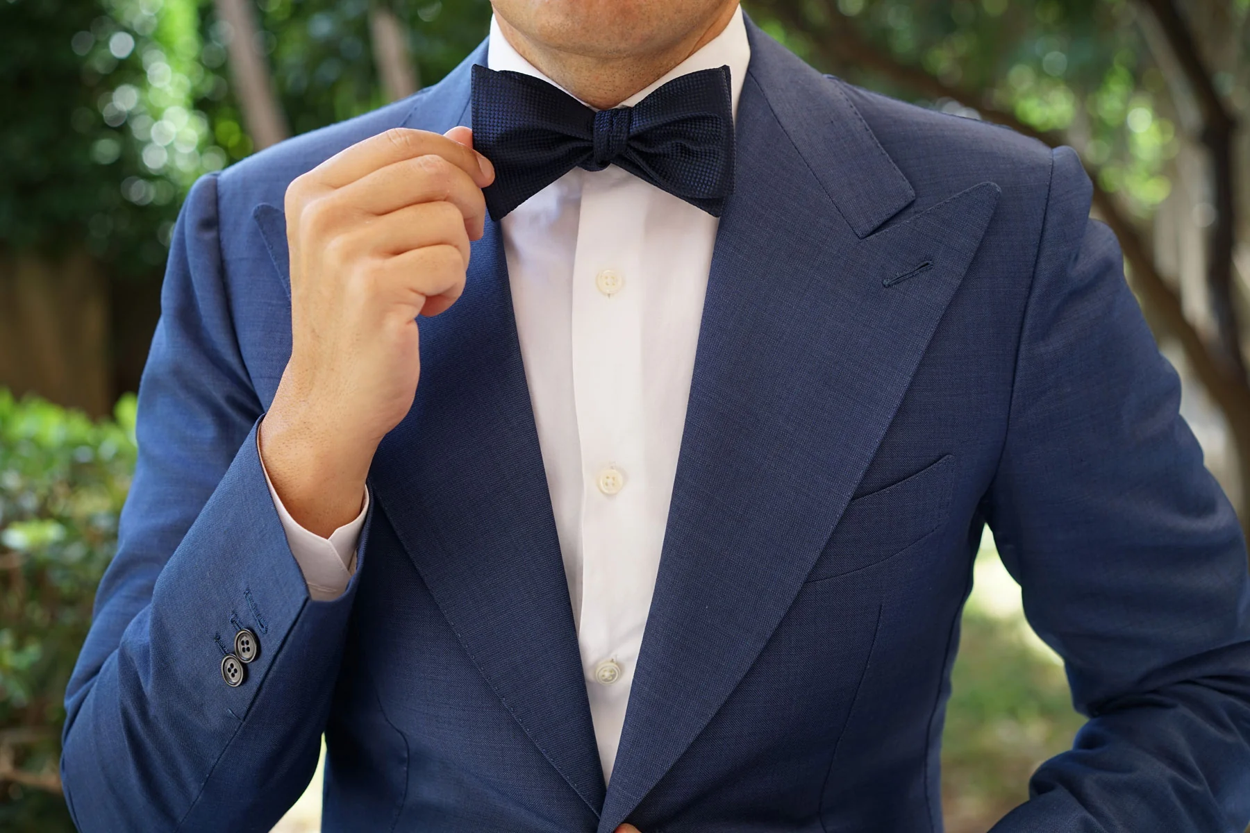 Midnight Blue Oxford Weave Self Bow Tie - Image 6