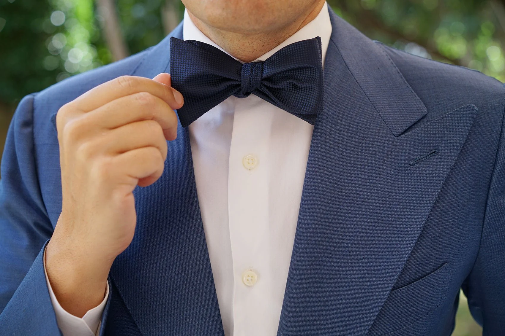 Midnight Blue Oxford Weave Self Bow Tie - Image 7
