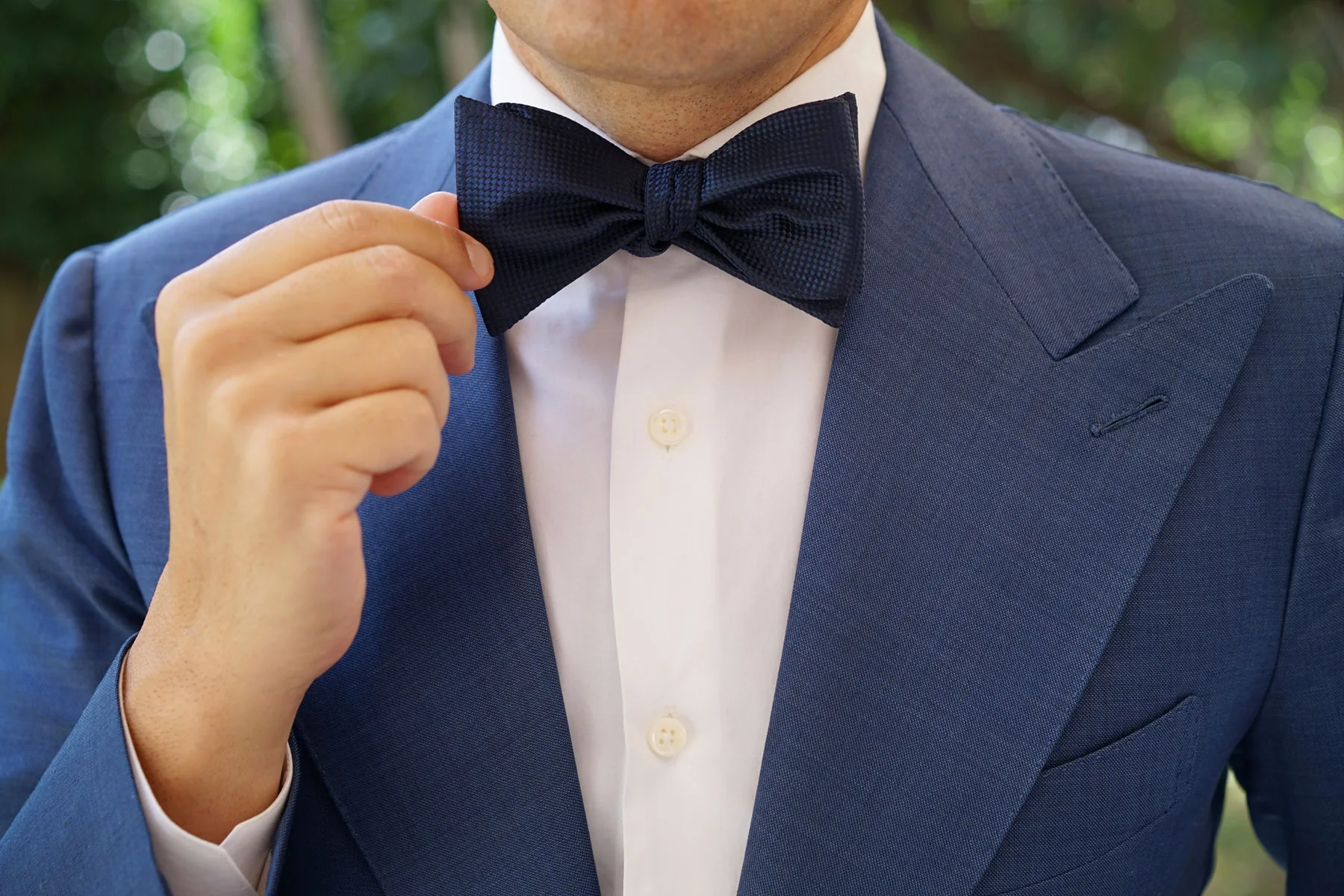 Midnight Blue Oxford Weave Self Bow Tie - Image 9