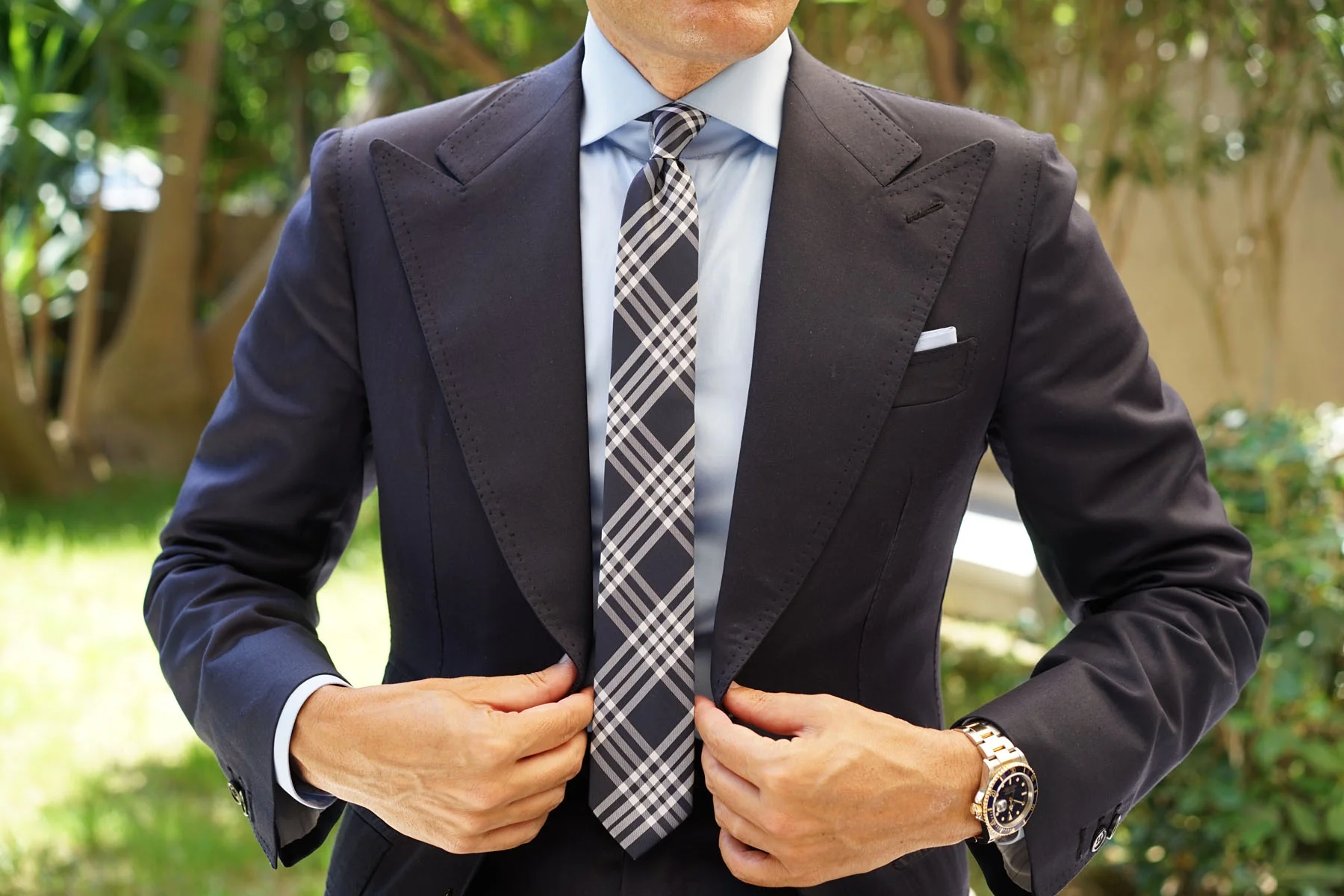 Midnight Blue with White Stripes Skinny Tie - Image 7