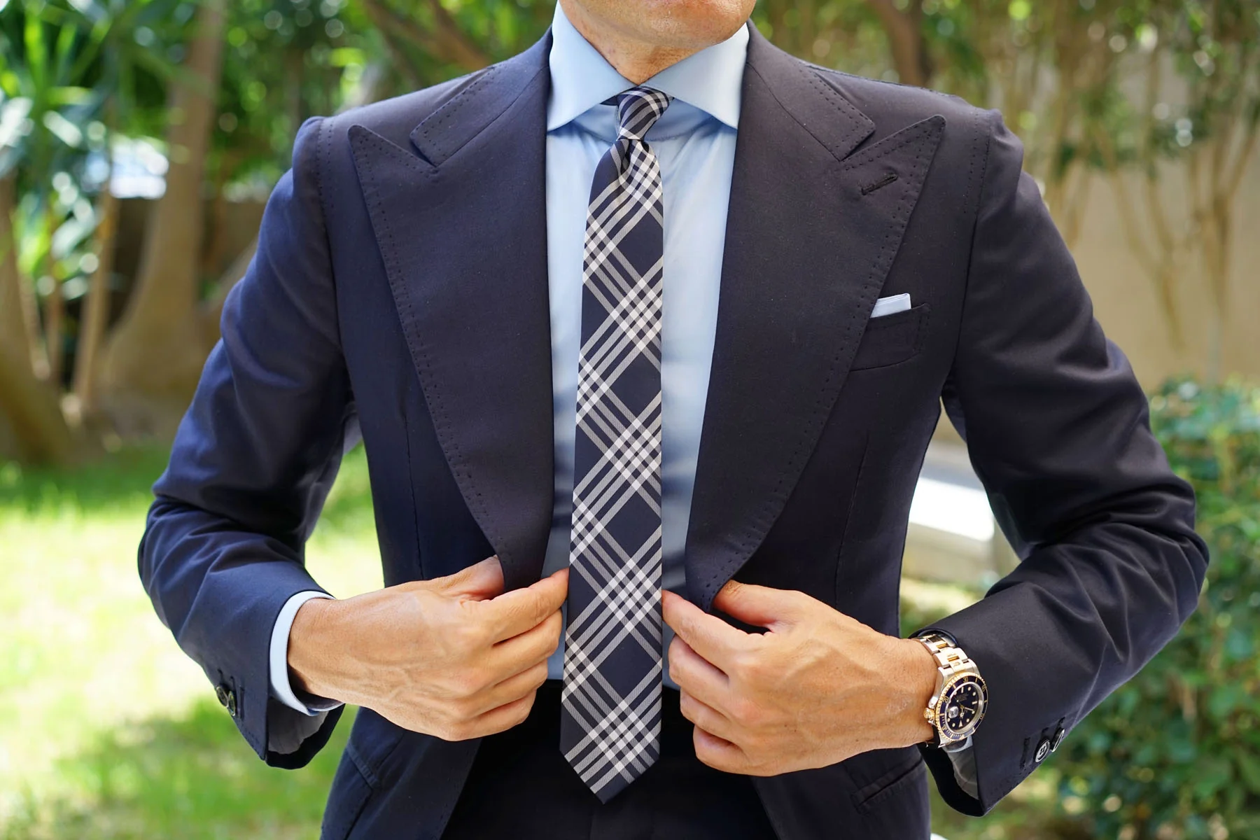 Midnight Blue with White Stripes Skinny Tie - Image 9