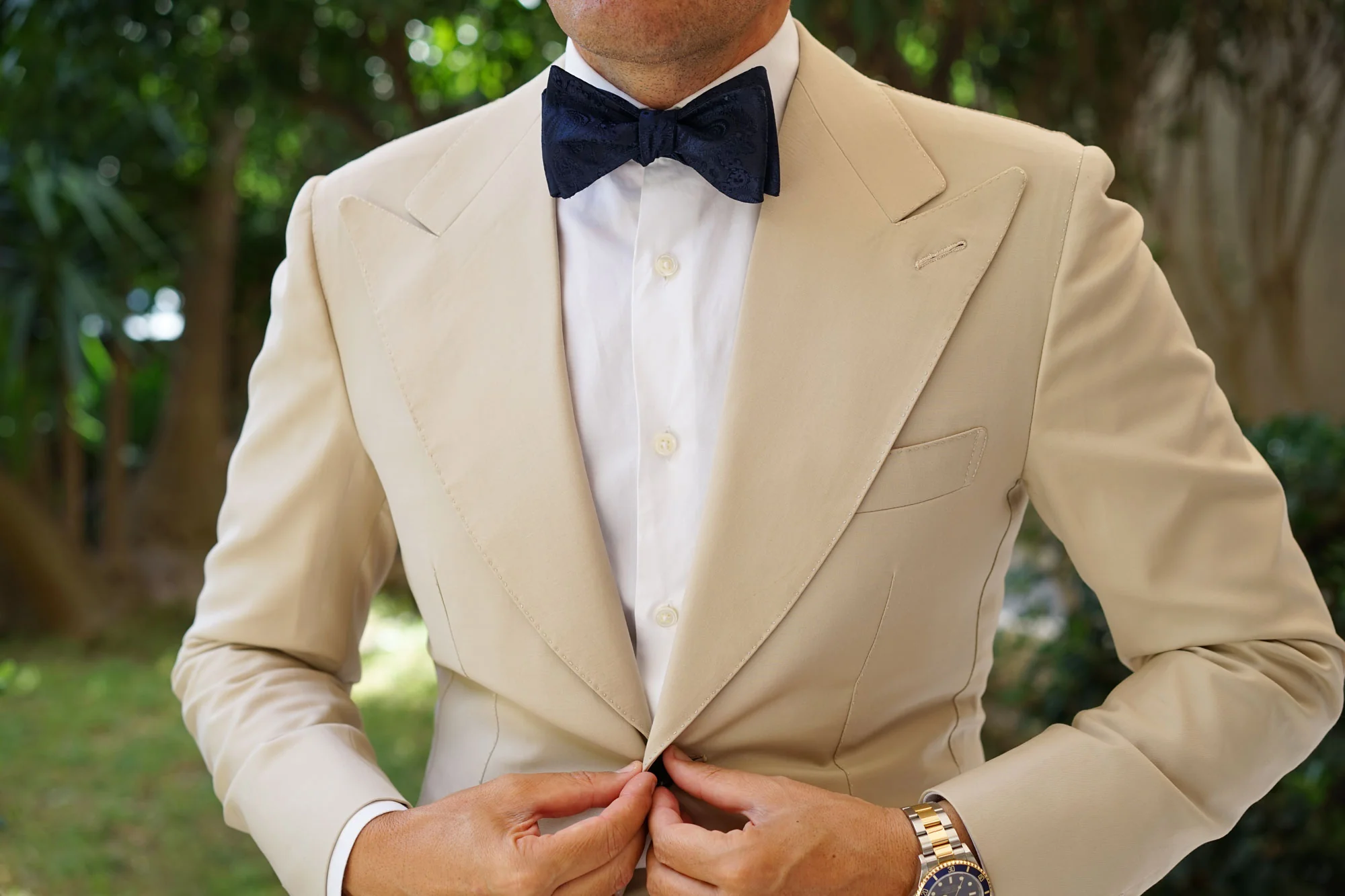 Midnight Navy Paisley Self Bow Tie - Image 4