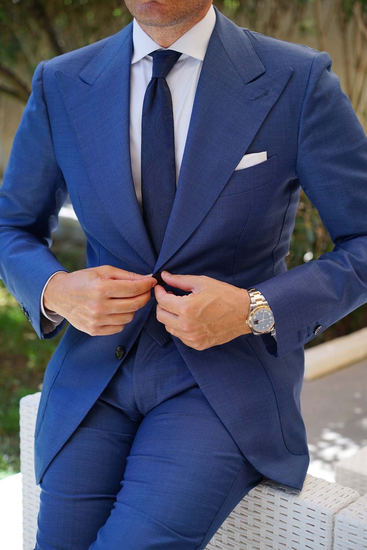 Midnight Navy Paisley Skinny Tie - Image 7