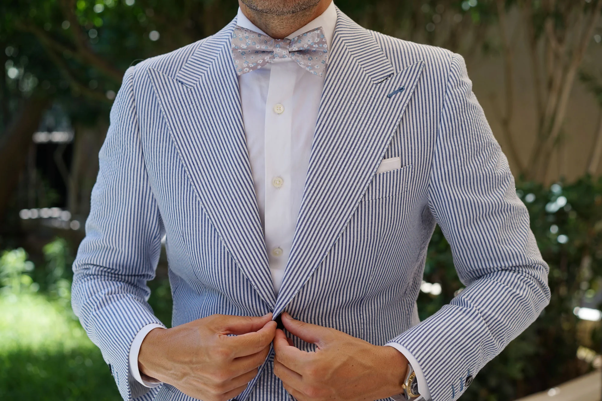 Miharashi Seaside Blue and White Floral Bow Tie - Image 7
