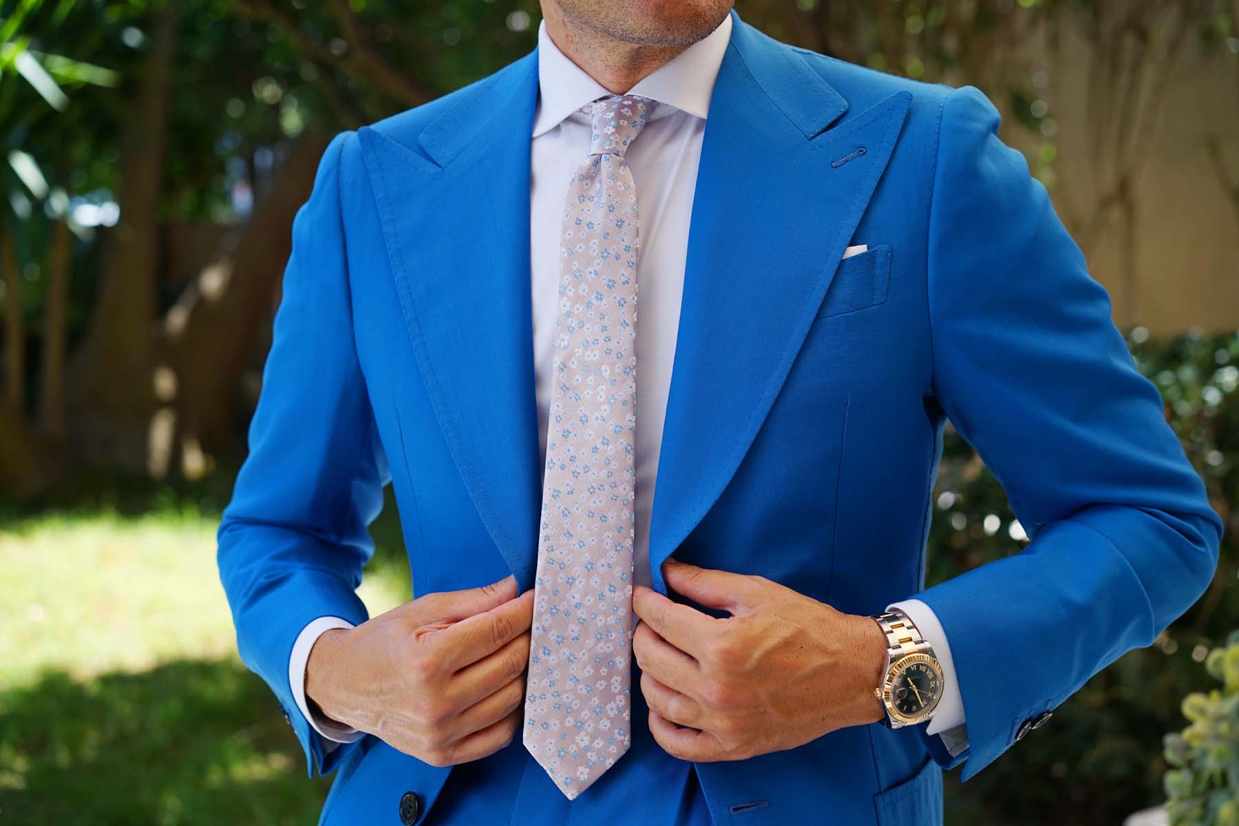 Miharashi Seaside Blue and White Floral Skinny Tie - Image 10