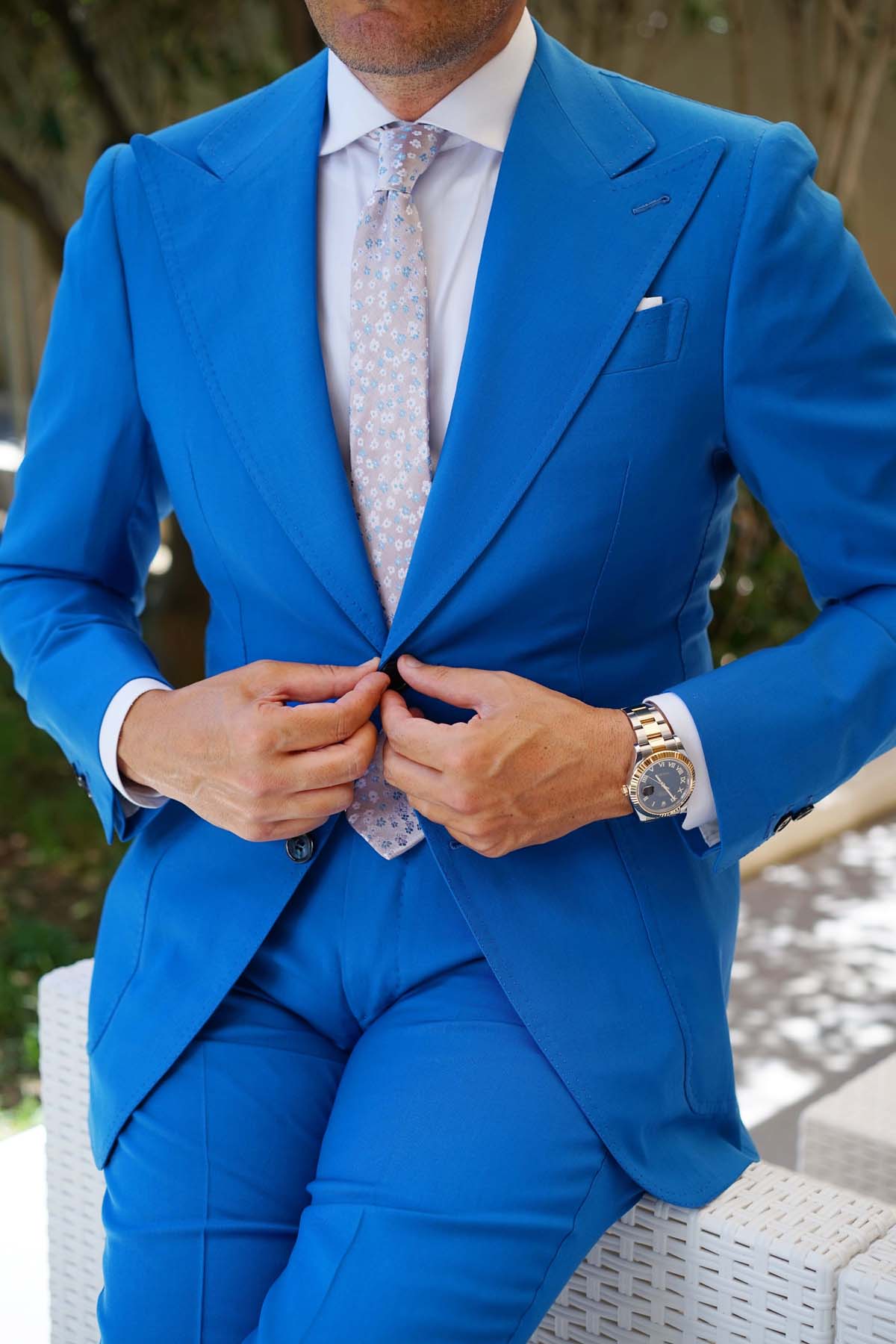 Miharashi Seaside Blue and White Floral Skinny Tie - Image 12