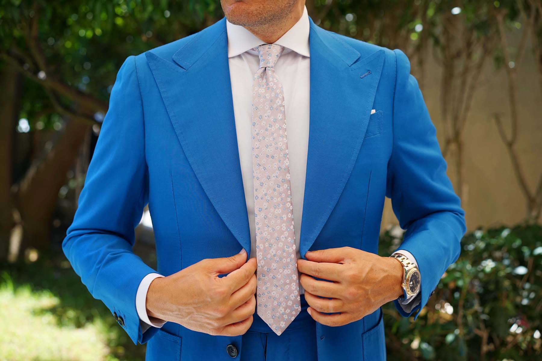 Miharashi Seaside Blue and White Floral Skinny Tie - Image 4
