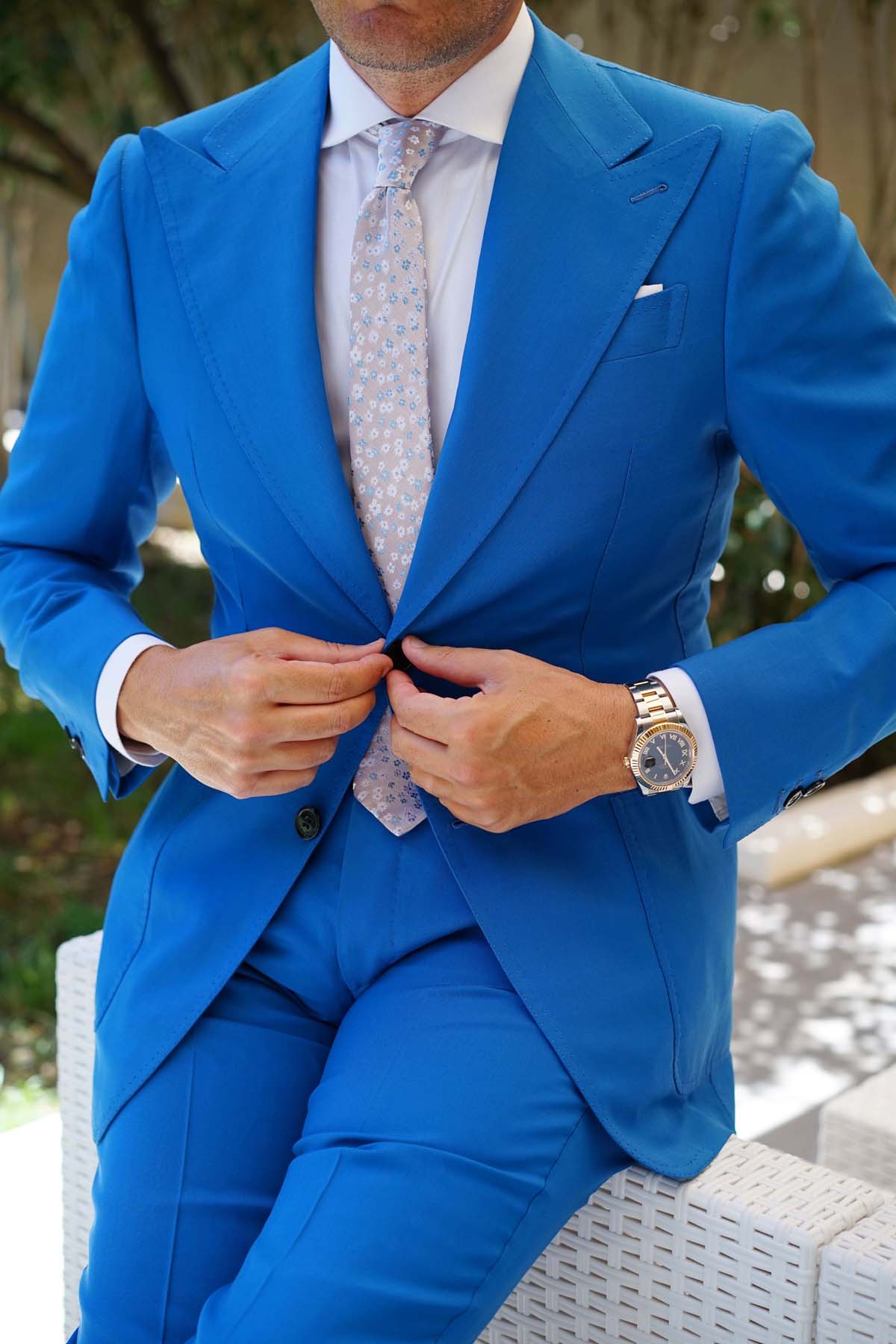 Miharashi Seaside Blue and White Floral Skinny Tie - Image 7