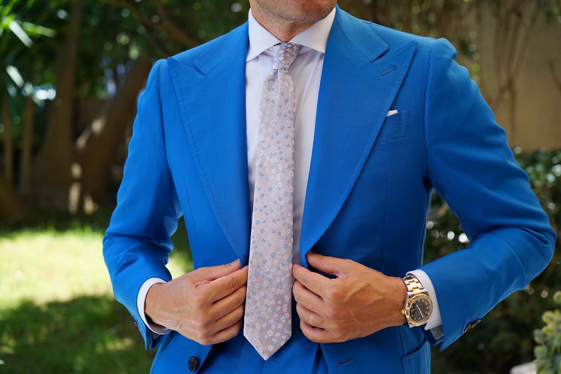 Miharashi Seaside Blue and White Floral Skinny Tie - Image 8