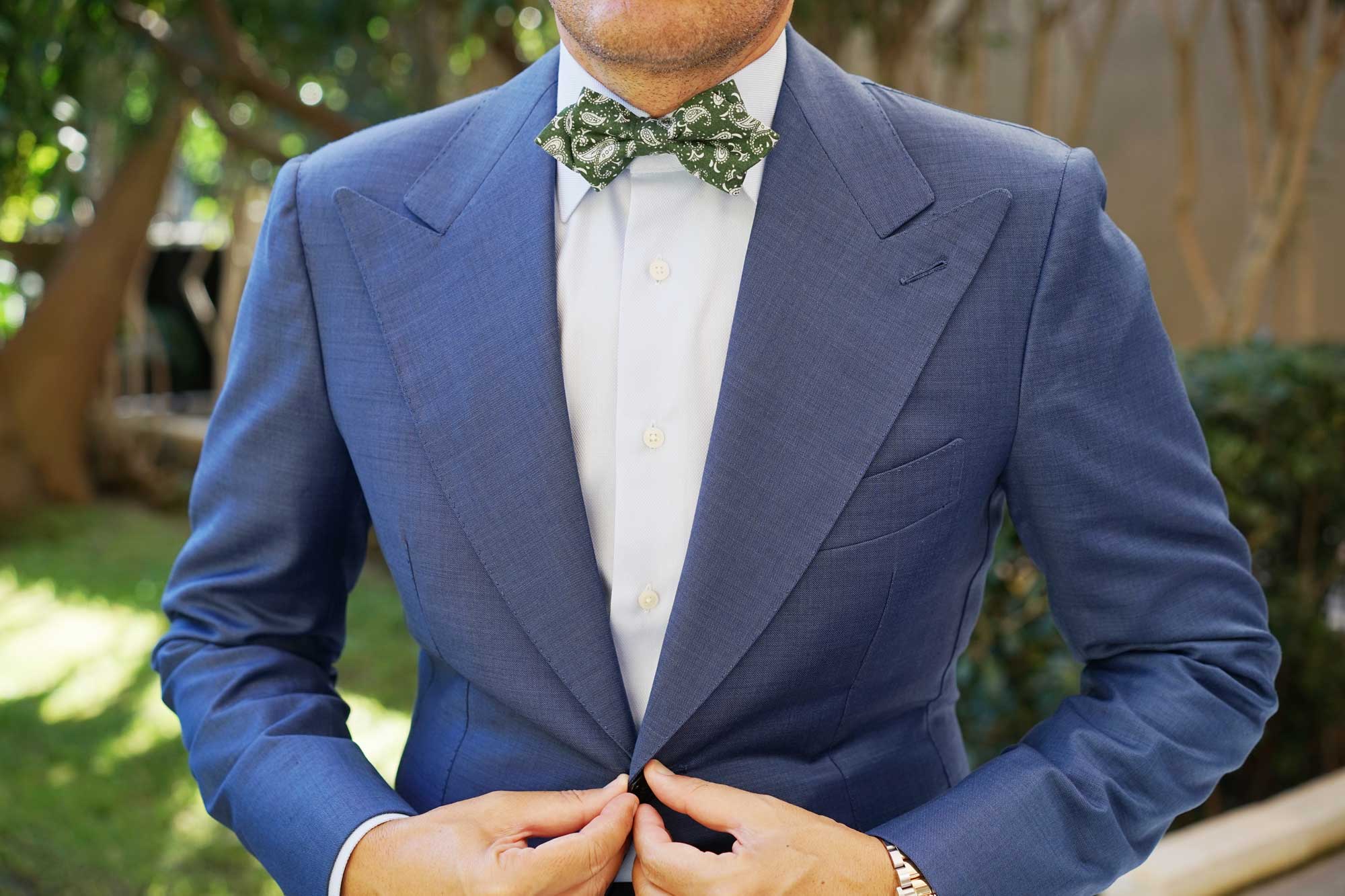Milan Paisley Green Diamond Bow Tie - Image 3
