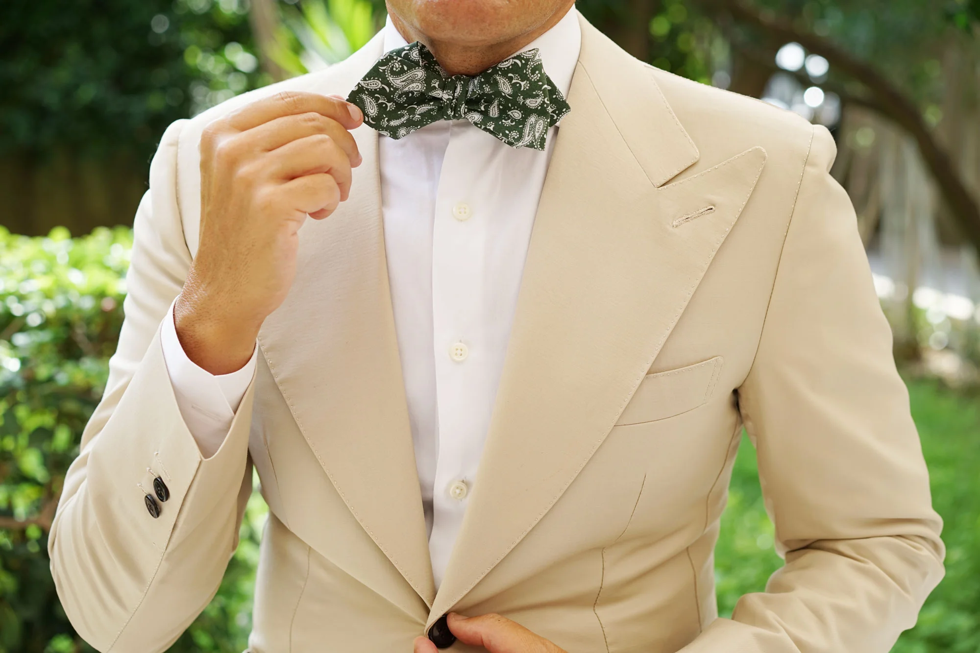 Milan Paisley Green Diamond Self Bow Tie - Image 6