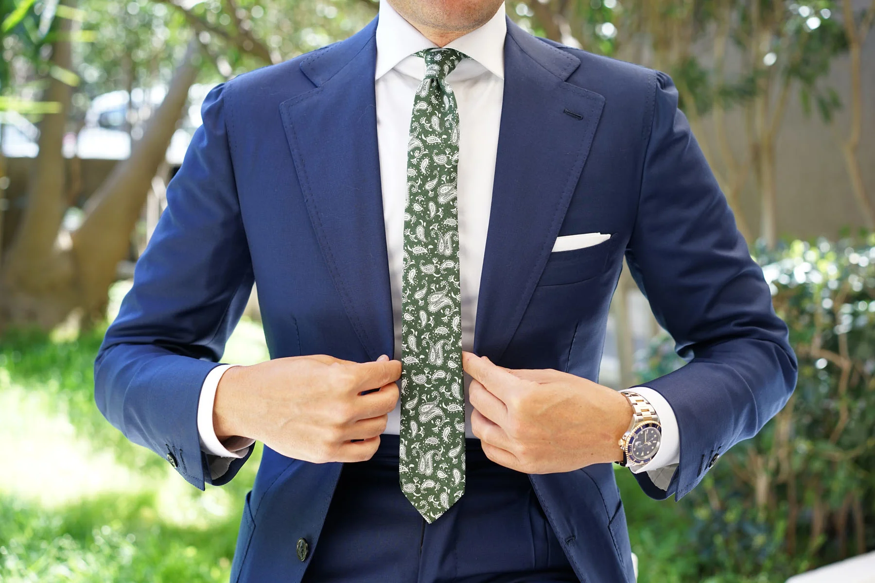 Milan Paisley Green Skinny Tie - Image 4