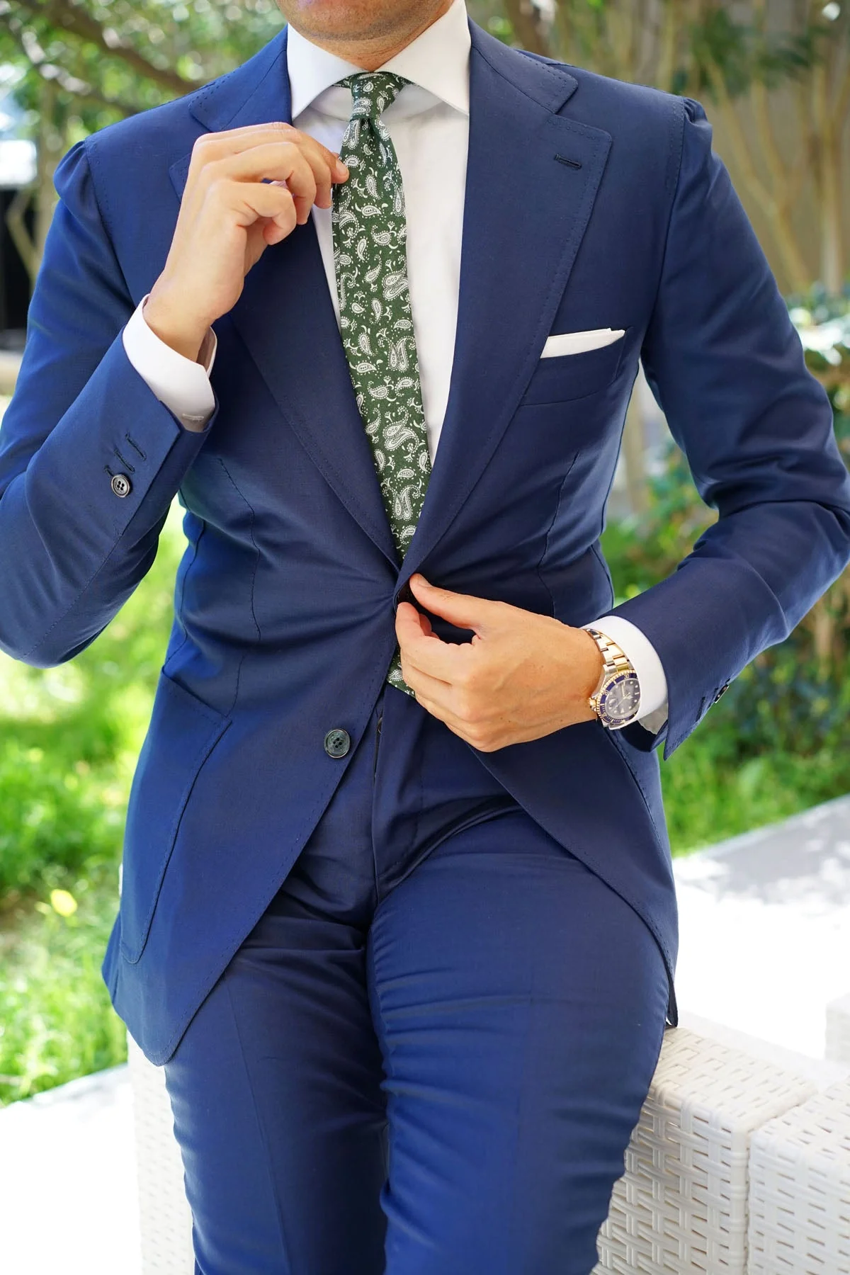 Milan Paisley Green Skinny Tie - Image 8