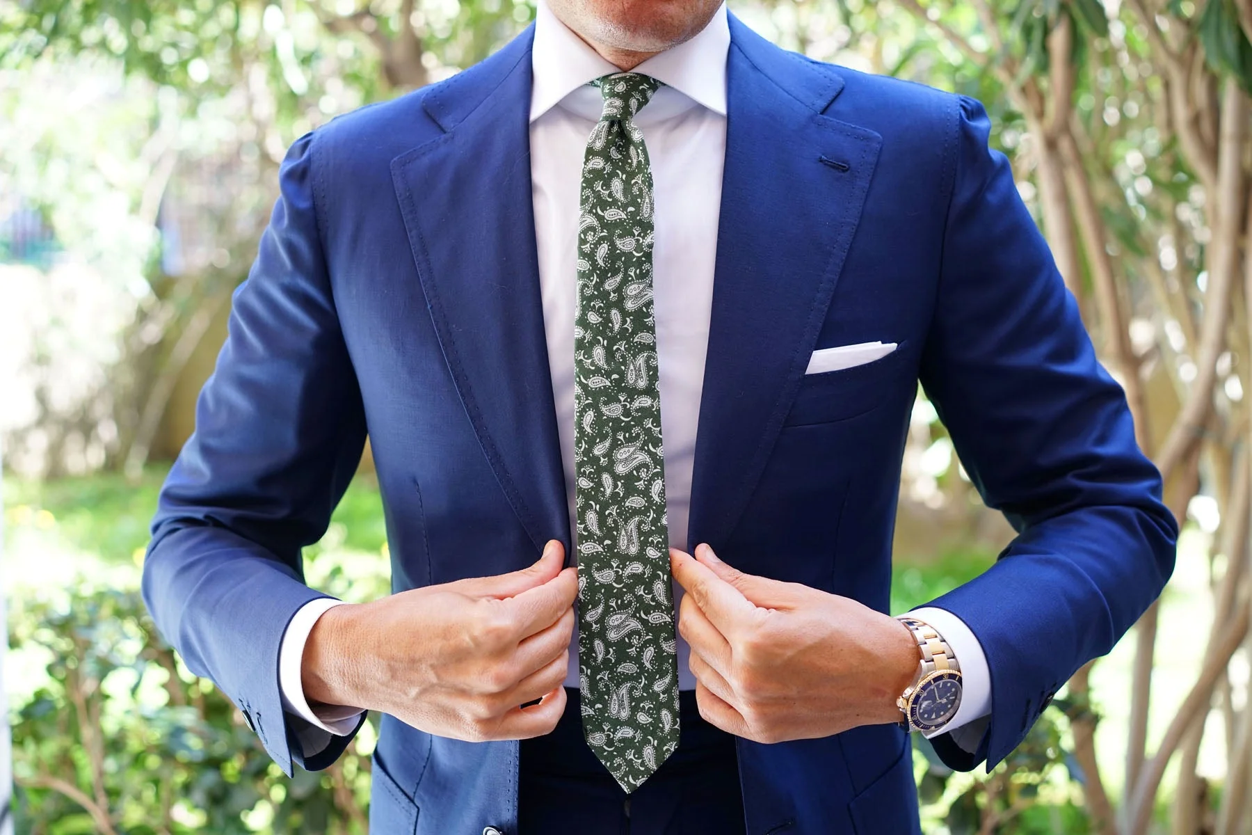 Milan Paisley Green Skinny Tie - Image 9