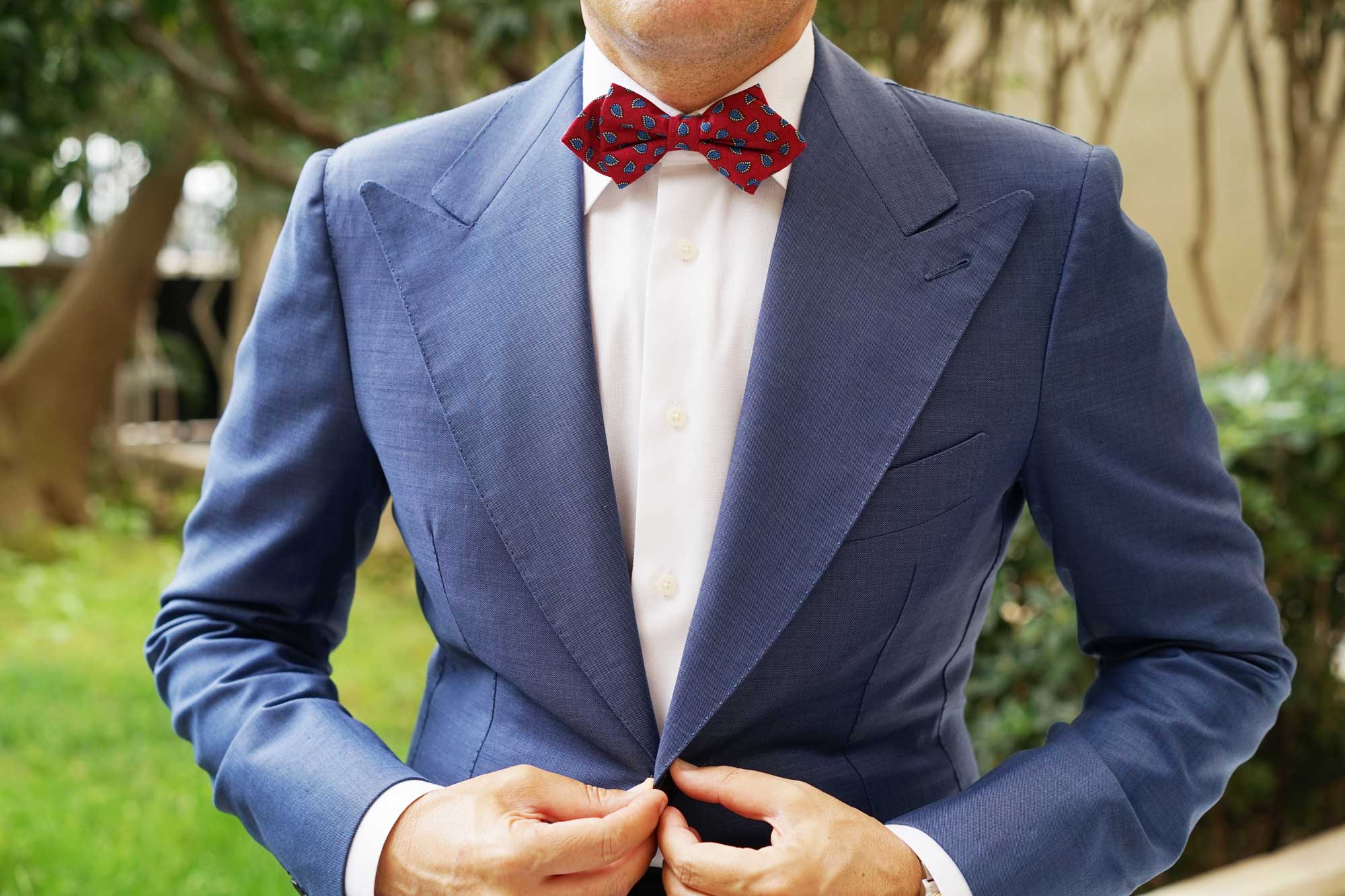 Milano Burgundy Red Paisley Diamond Bow Tie - Image 3