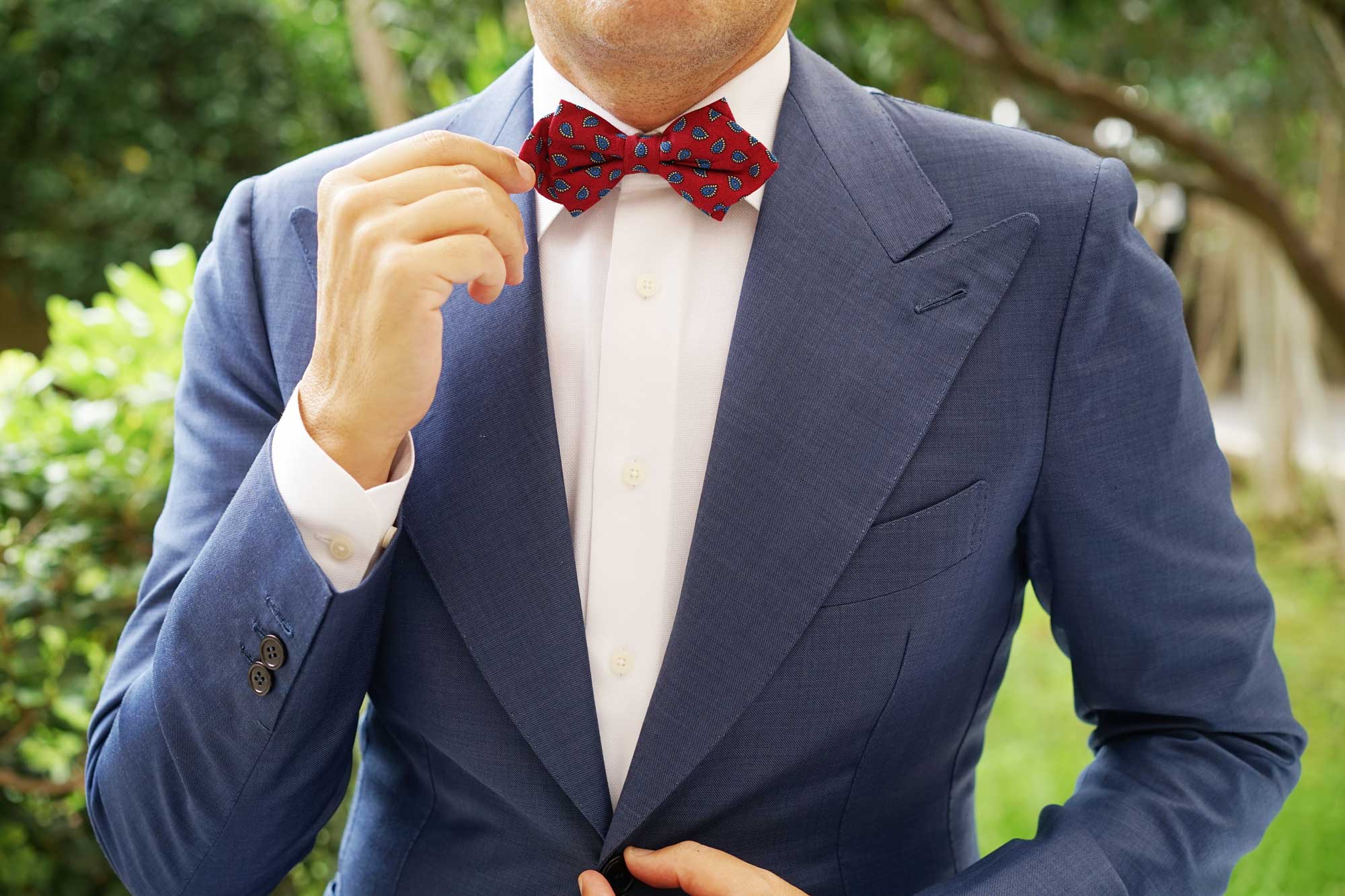 Milano Burgundy Red Paisley Diamond Bow Tie - Image 6