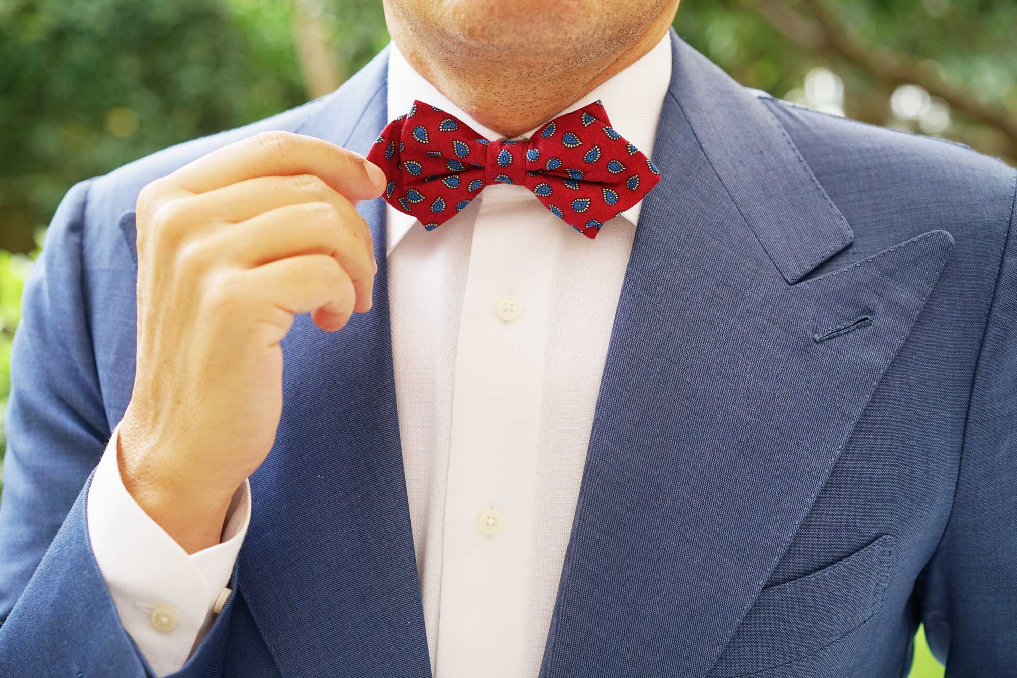 Milano Burgundy Red Paisley Diamond Bow Tie - Image 7