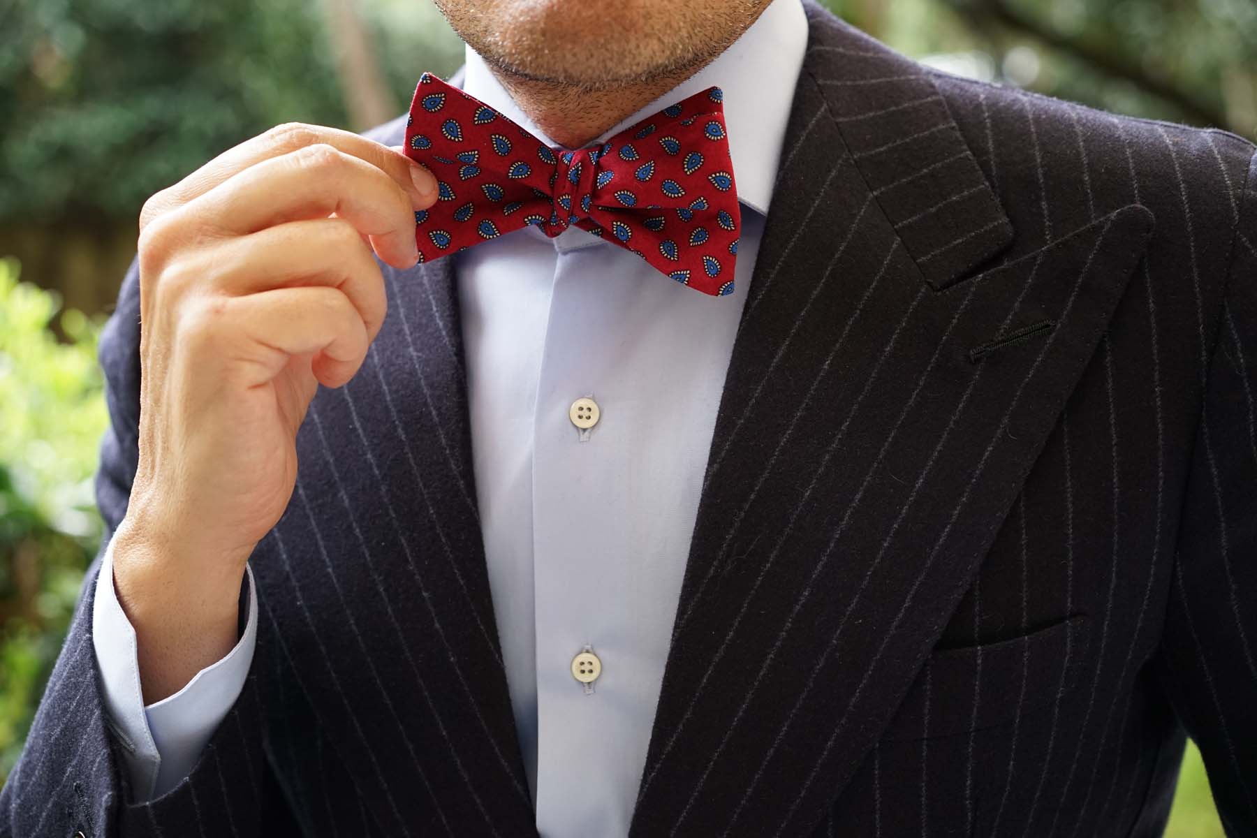 Milano Burgundy Red Paisley Self Bow Tie - Image 6
