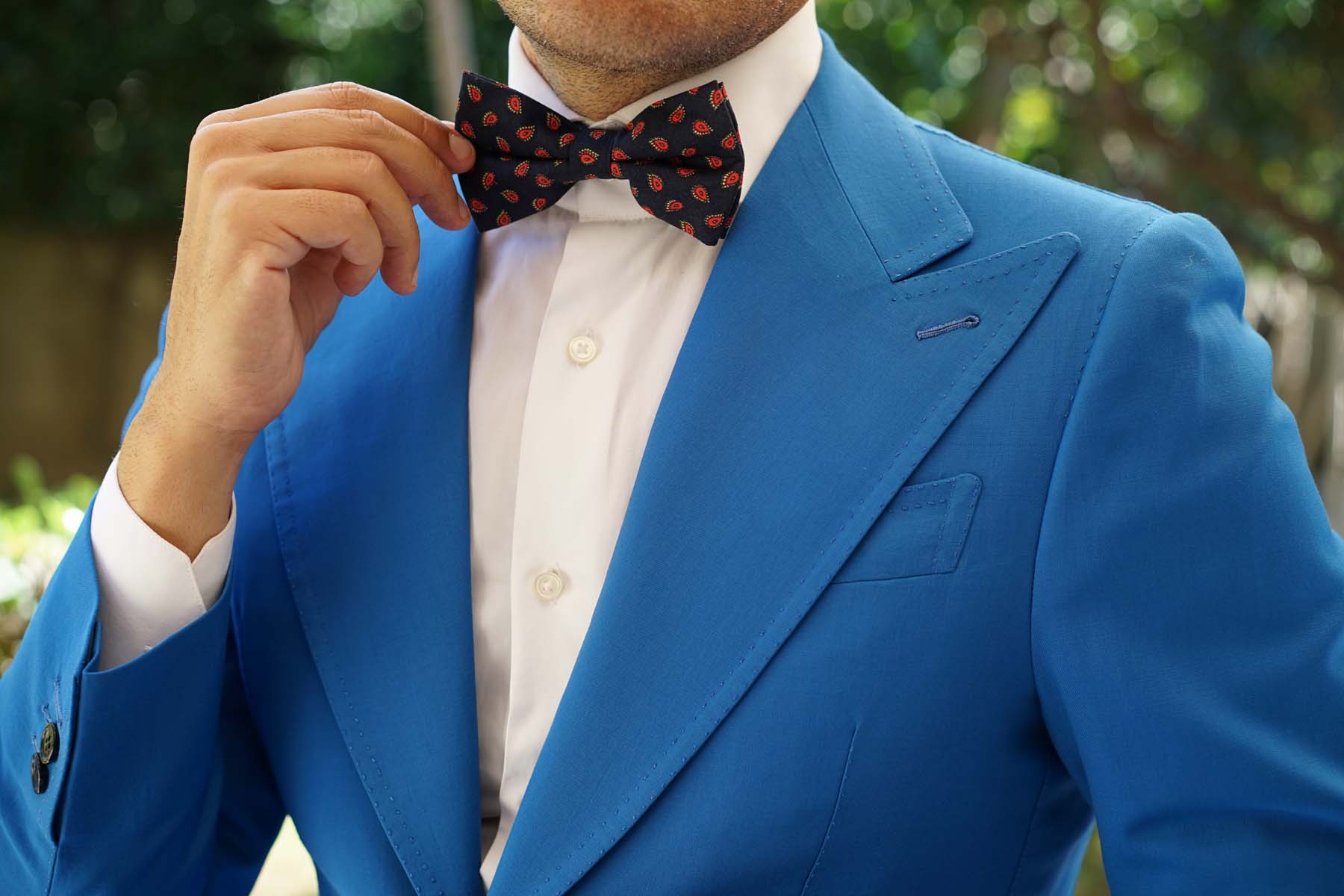 Milano Navy Blue Paisley Bow Tie - Image 5
