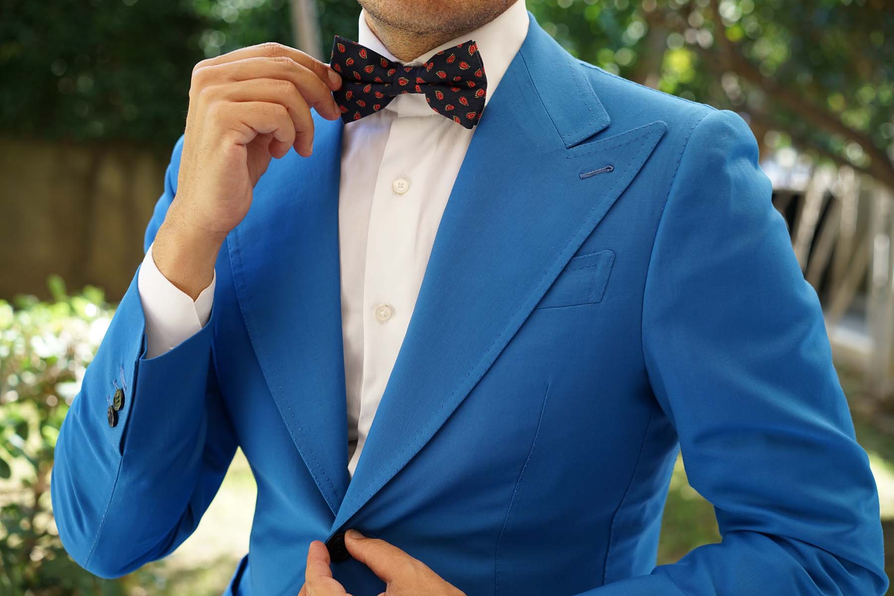Milano Navy Blue Paisley Bow Tie - Image 6