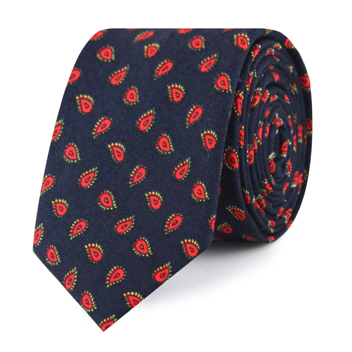 Milano Navy Blue Paisley Skinny Tie - Image 2