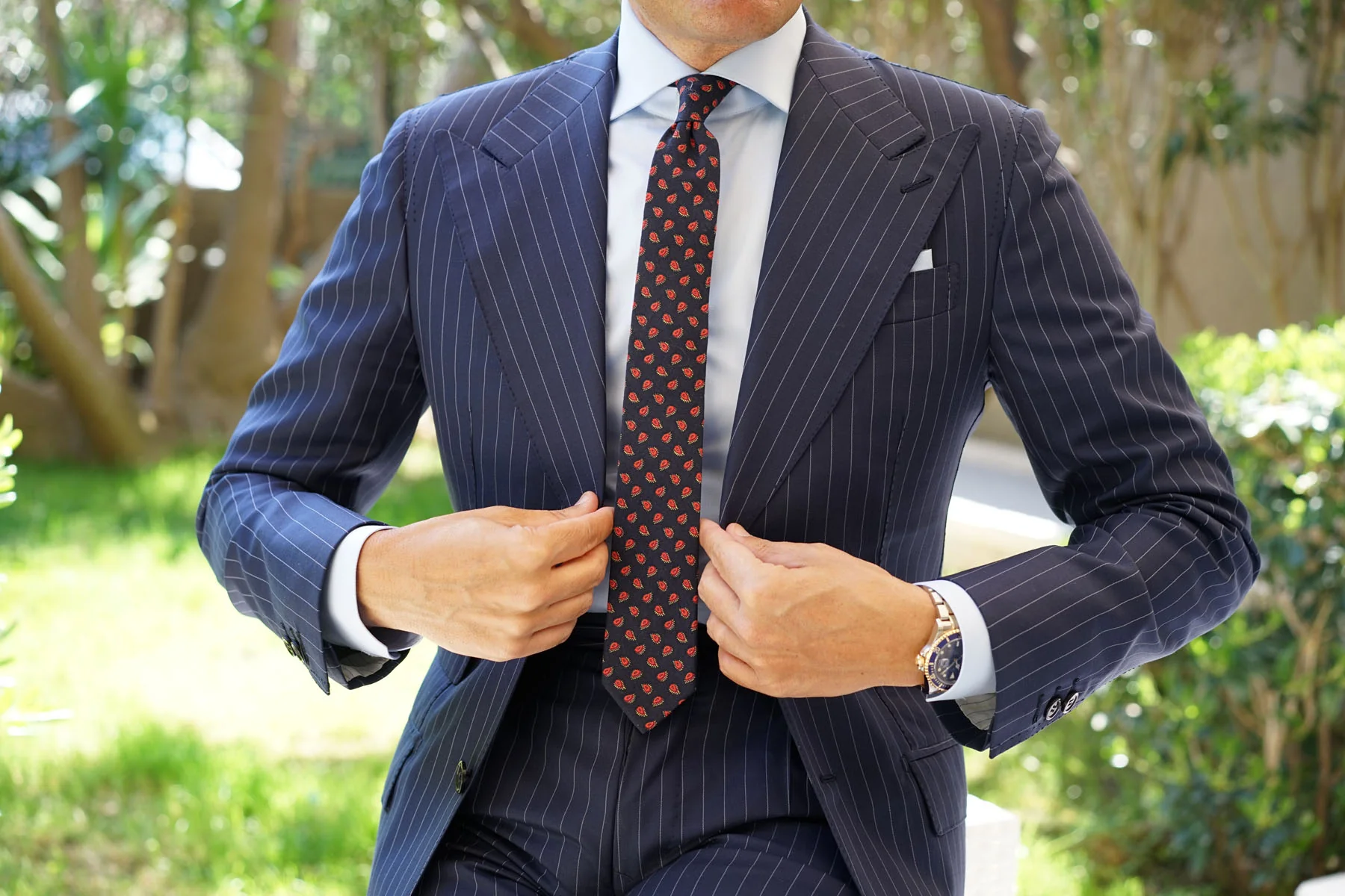 Milano Navy Blue Paisley Skinny Tie - Image 4
