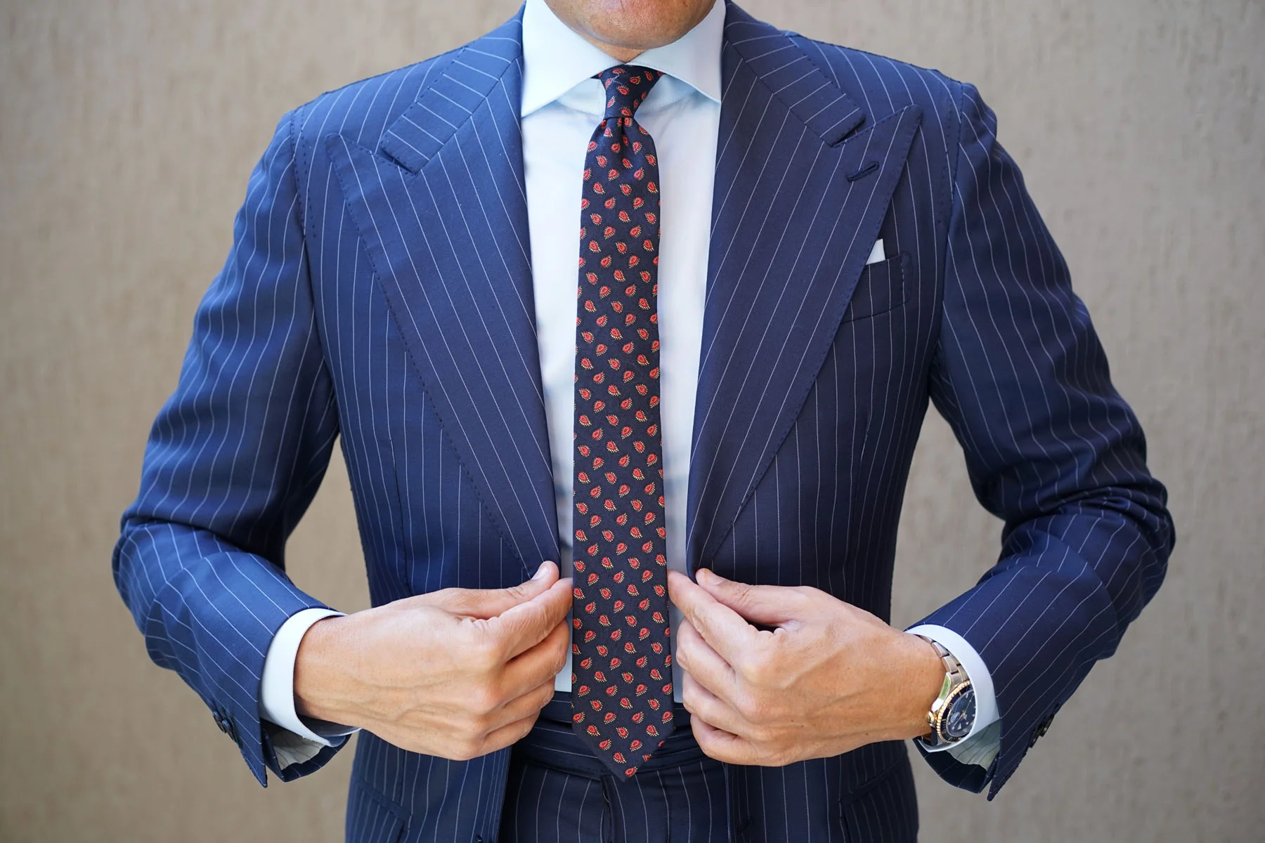 Milano Navy Blue Paisley Skinny Tie - Image 6