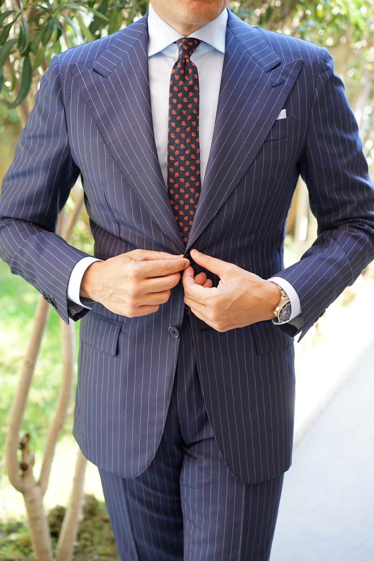 Milano Navy Blue Paisley Skinny Tie - Image 7