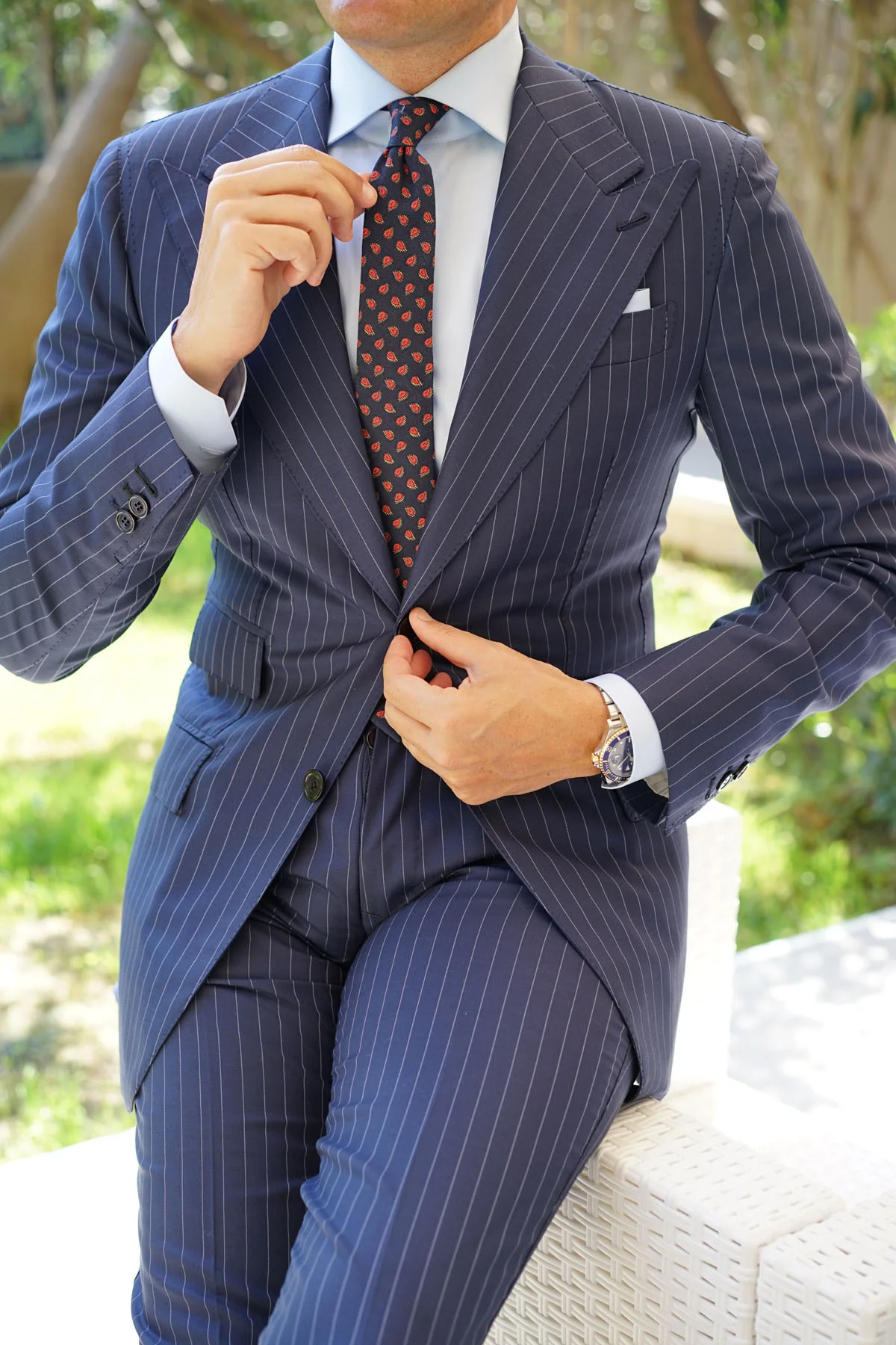 Milano Navy Blue Paisley Skinny Tie - Image 8