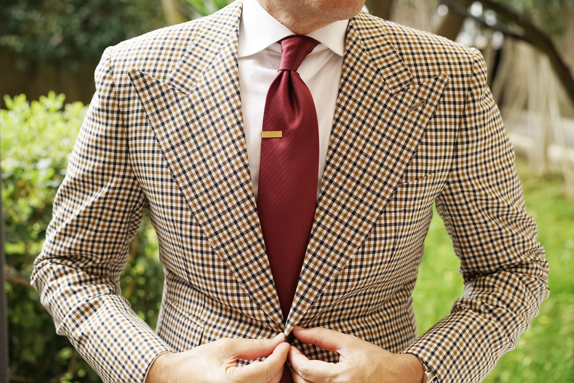 Mini Brushed Gold Square Clasp Skinny Tie Bar - Image 9