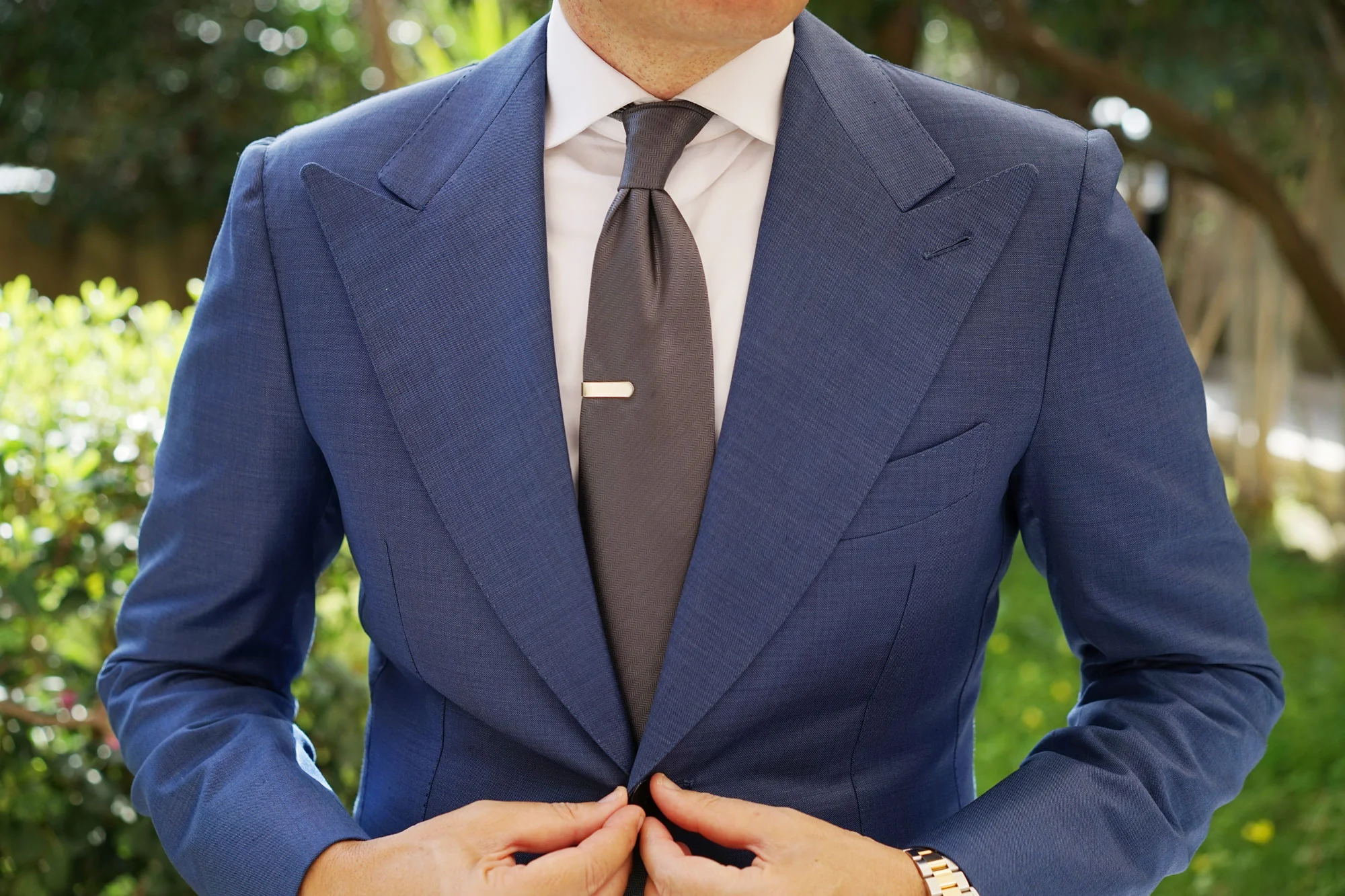 Mini Brushed Silver Round Clasp Skinny Tie Bar - Image 9