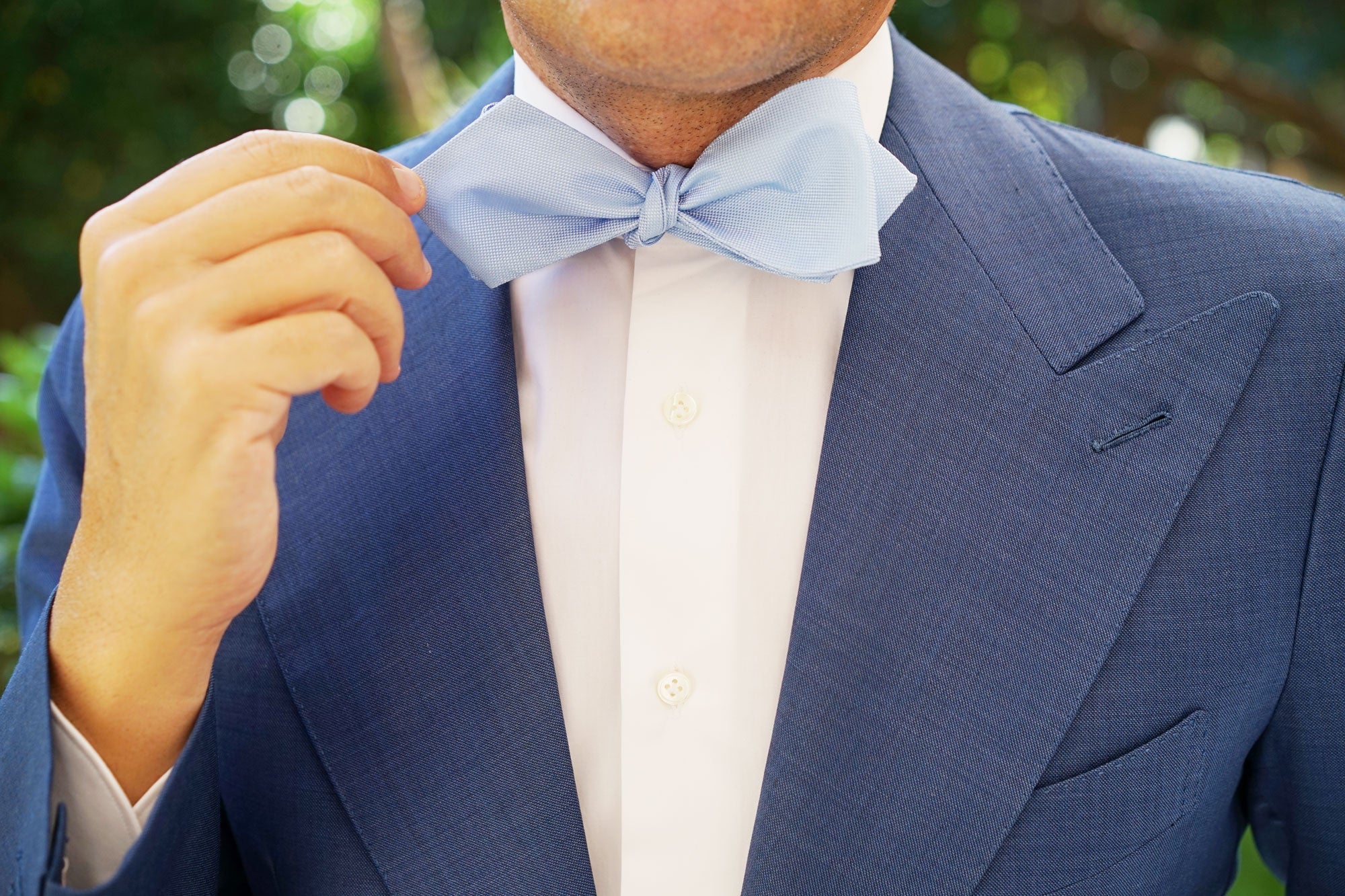 Mint Blue Self Tie Diamond Tip Bow Tie - Image 13