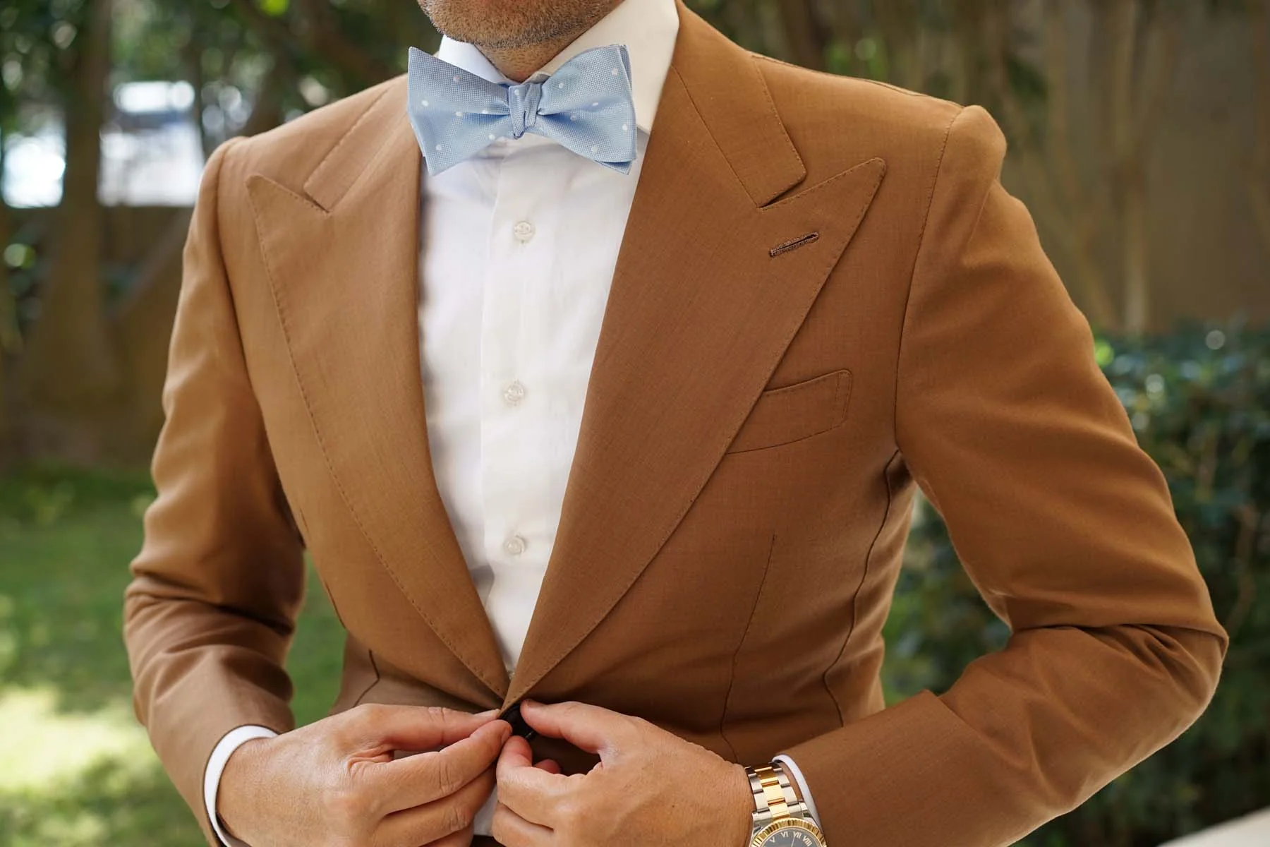 Mint Blue with White Polka Dots Self Tie Bow Tie - Image 4
