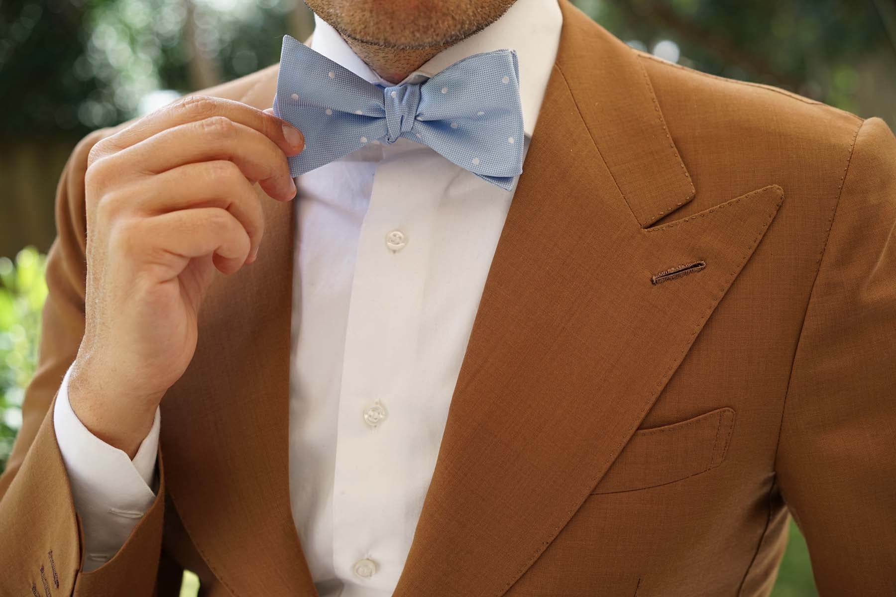Mint Blue with White Polka Dots Self Tie Bow Tie - Image 6
