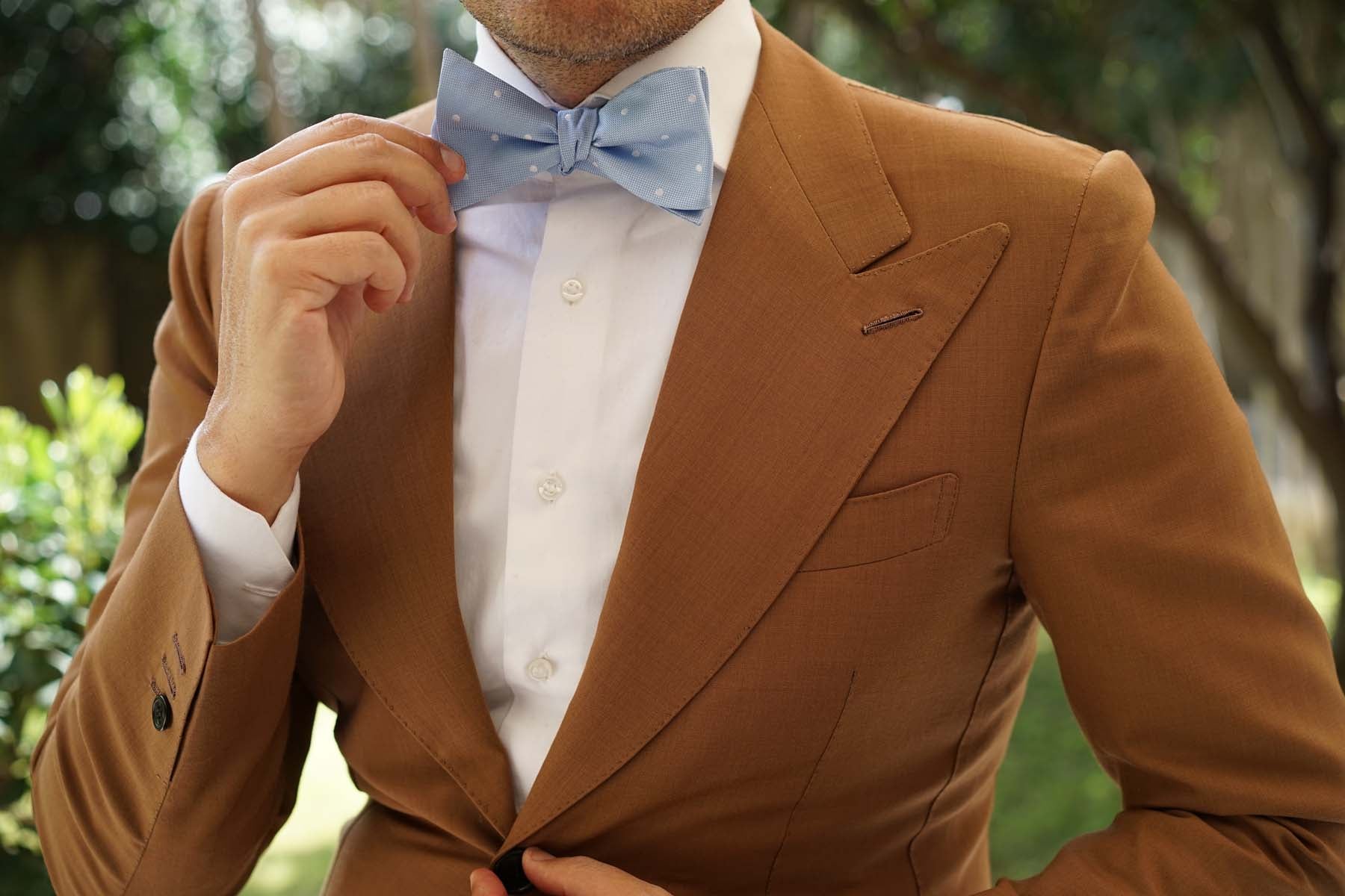 Mint Blue with White Polka Dots Self Tie Bow Tie - Image 8