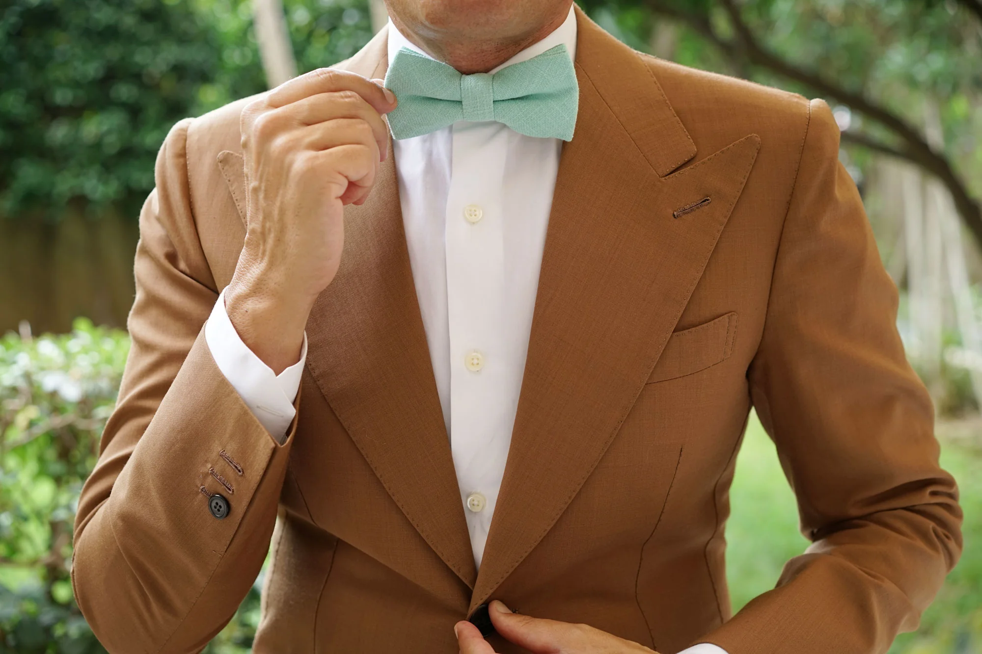 Mint Blush Green Chevron Linen Bow Tie - Image 5