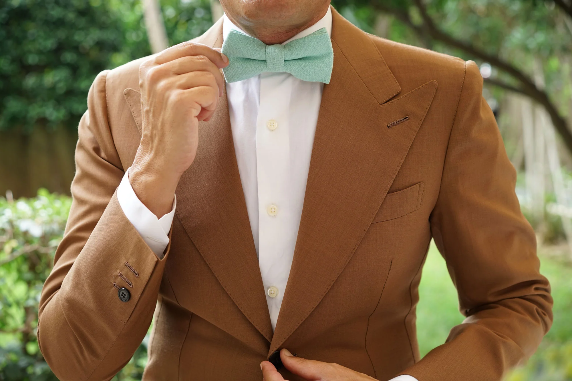 Mint Blush Green Chevron Linen Bow Tie - Image 6