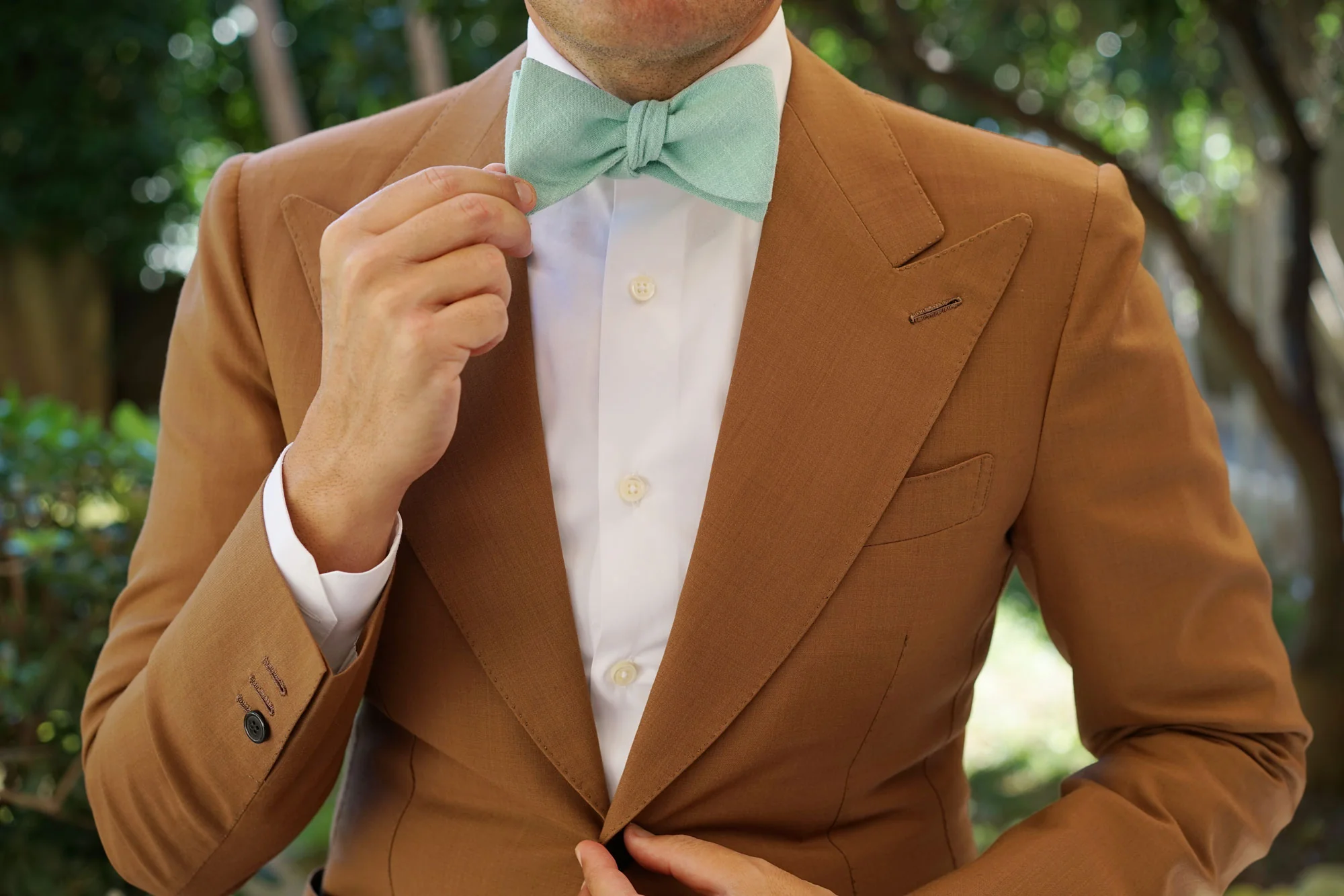 Mint Blush Green Chevron Linen Self Bow Tie - Image 6