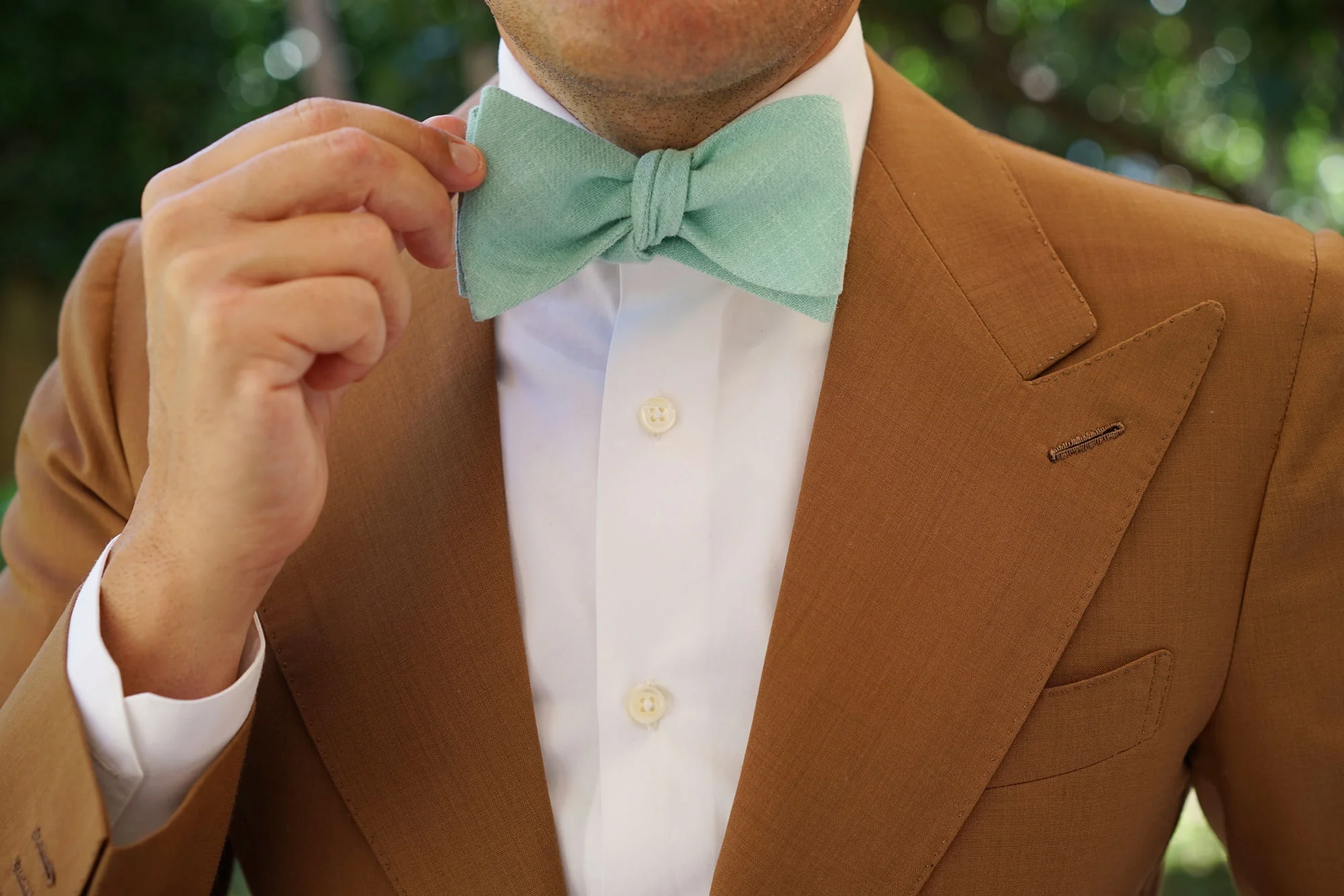 Mint Blush Green Chevron Linen Self Bow Tie - Image 7