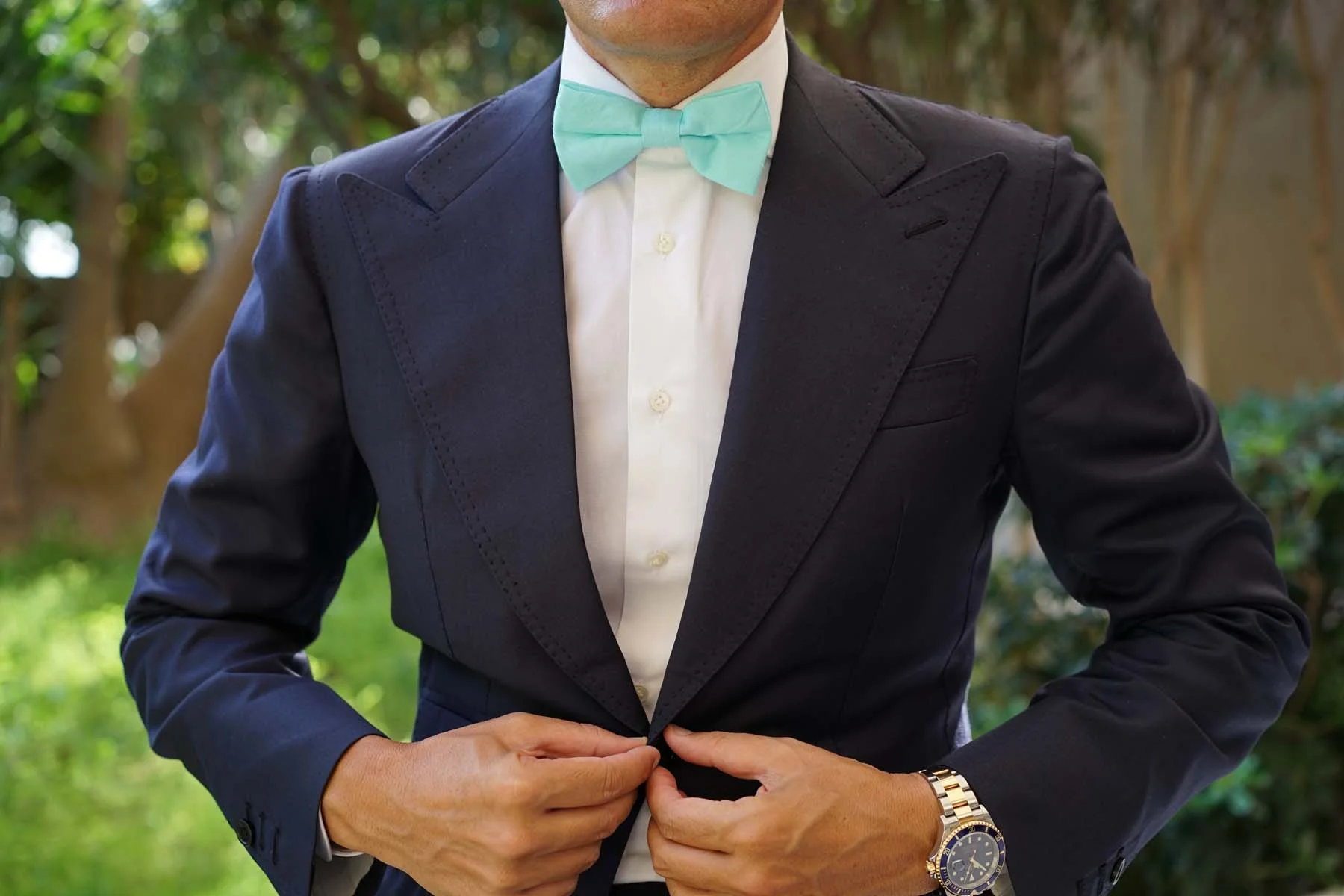 Mint Green Linen Bow Tie - Image 6