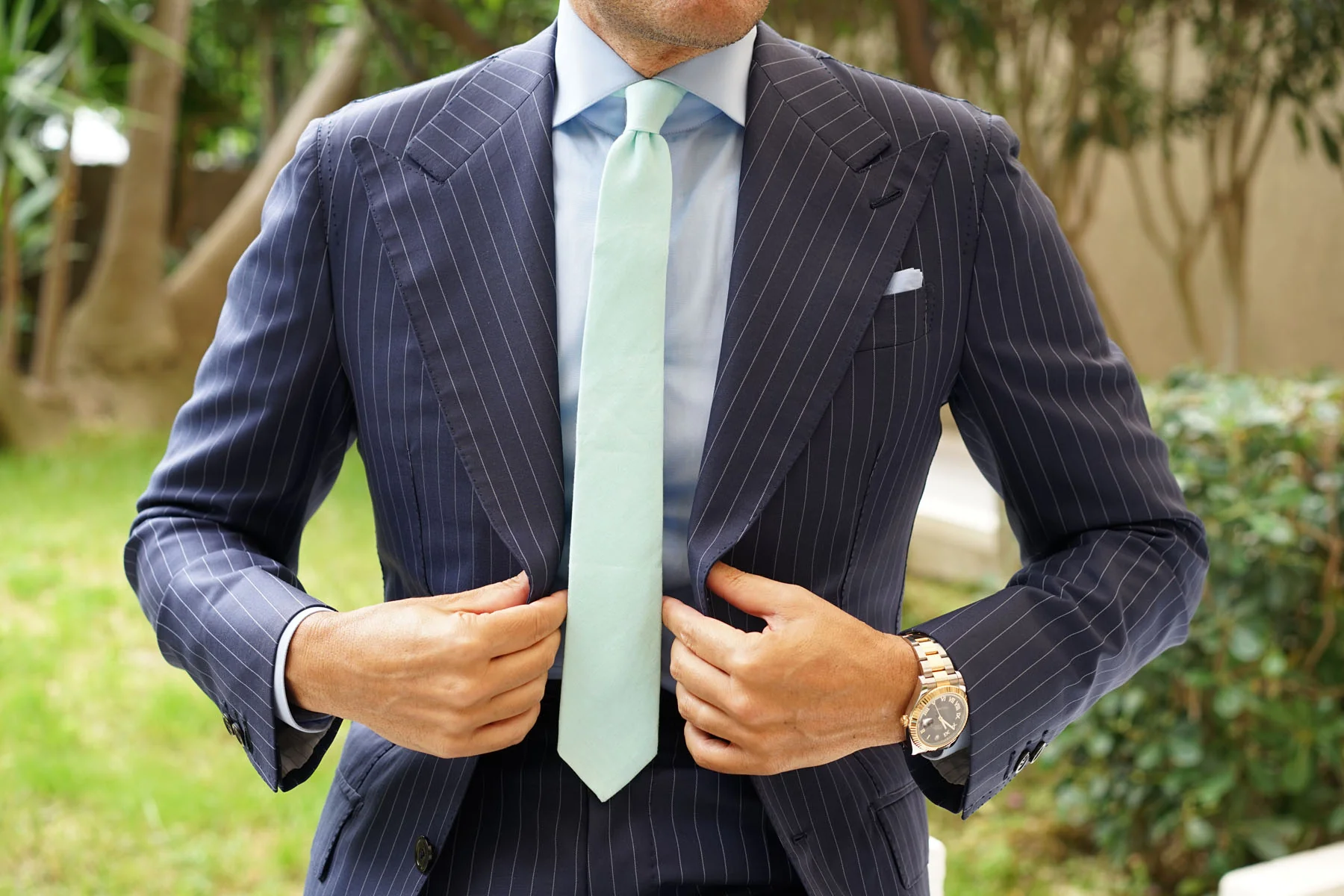 Mint Green Linen Skinny Tie - Image 5