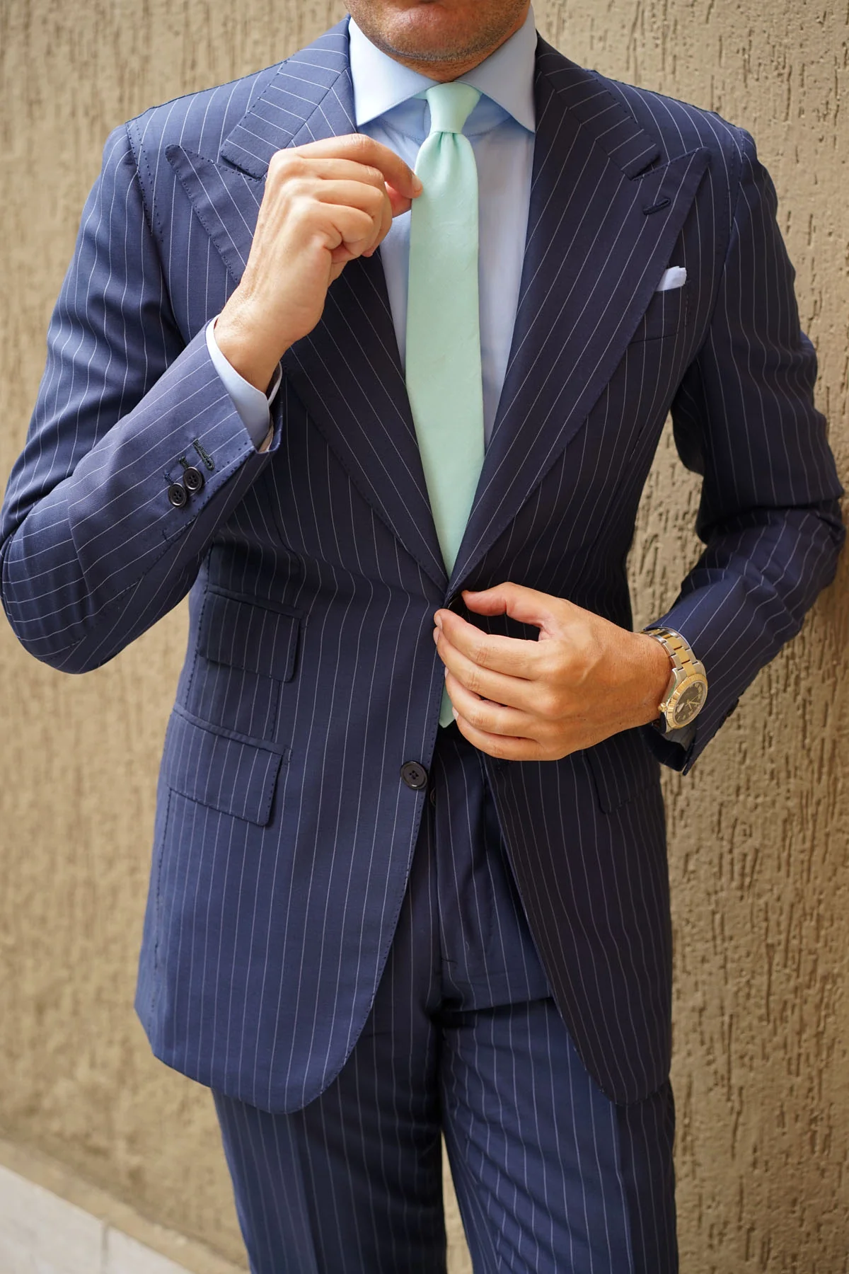 Mint Green Linen Skinny Tie - Image 9