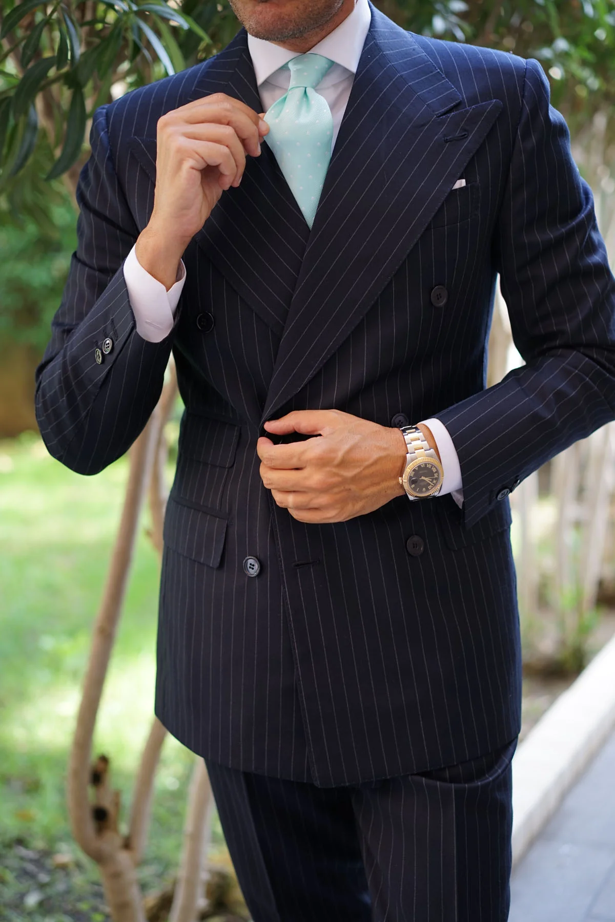 Mint Green with White Polka Dots Necktie - Image 12
