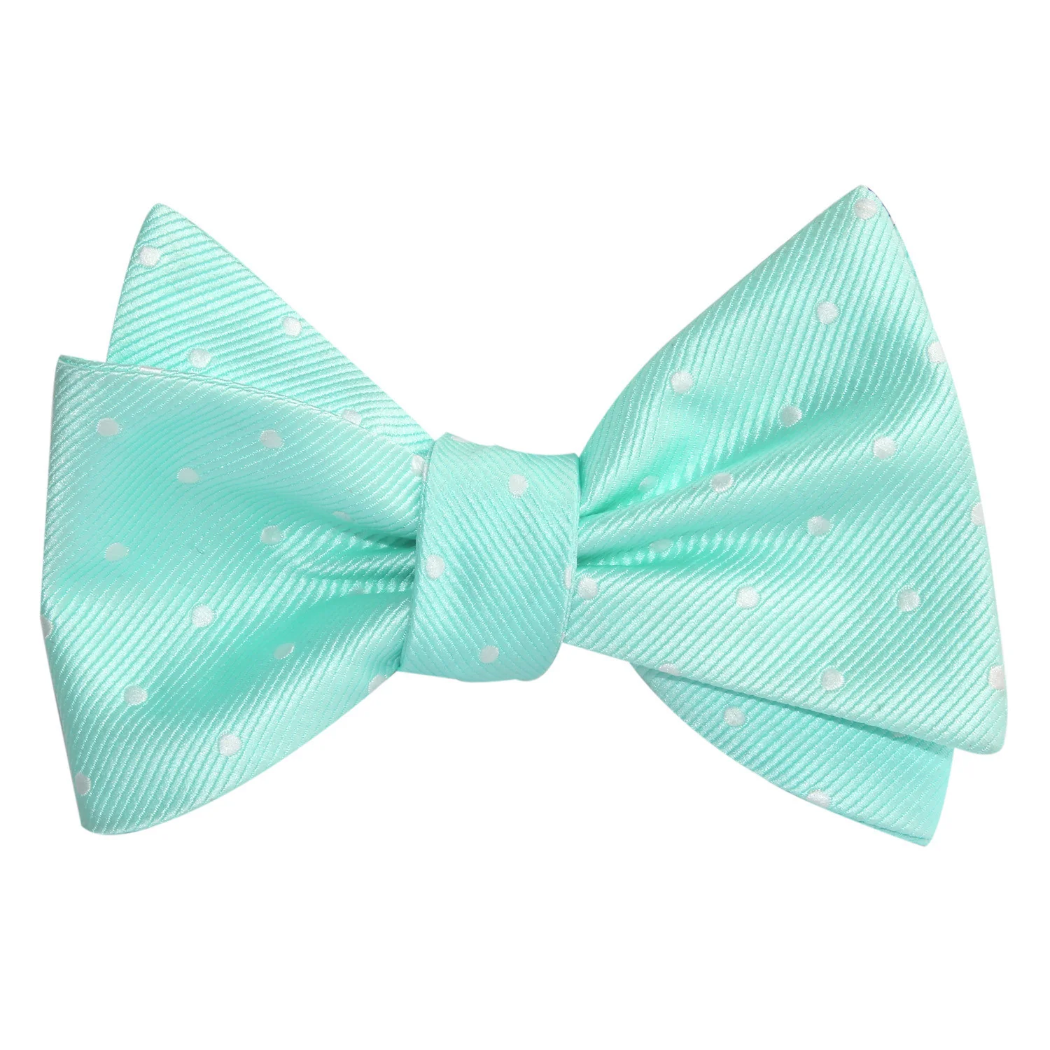 Mint Green with White Polka Dots Self Tie Bow Tie - Image 2