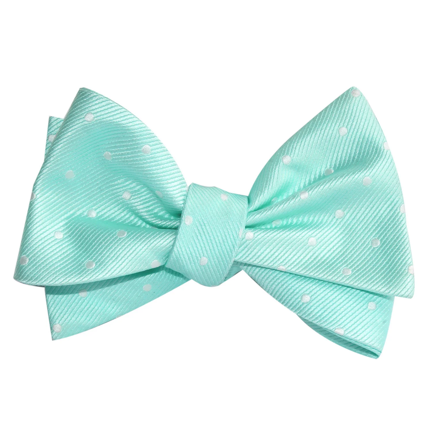 Mint Green with White Polka Dots Self Tie Bow Tie - Image 3