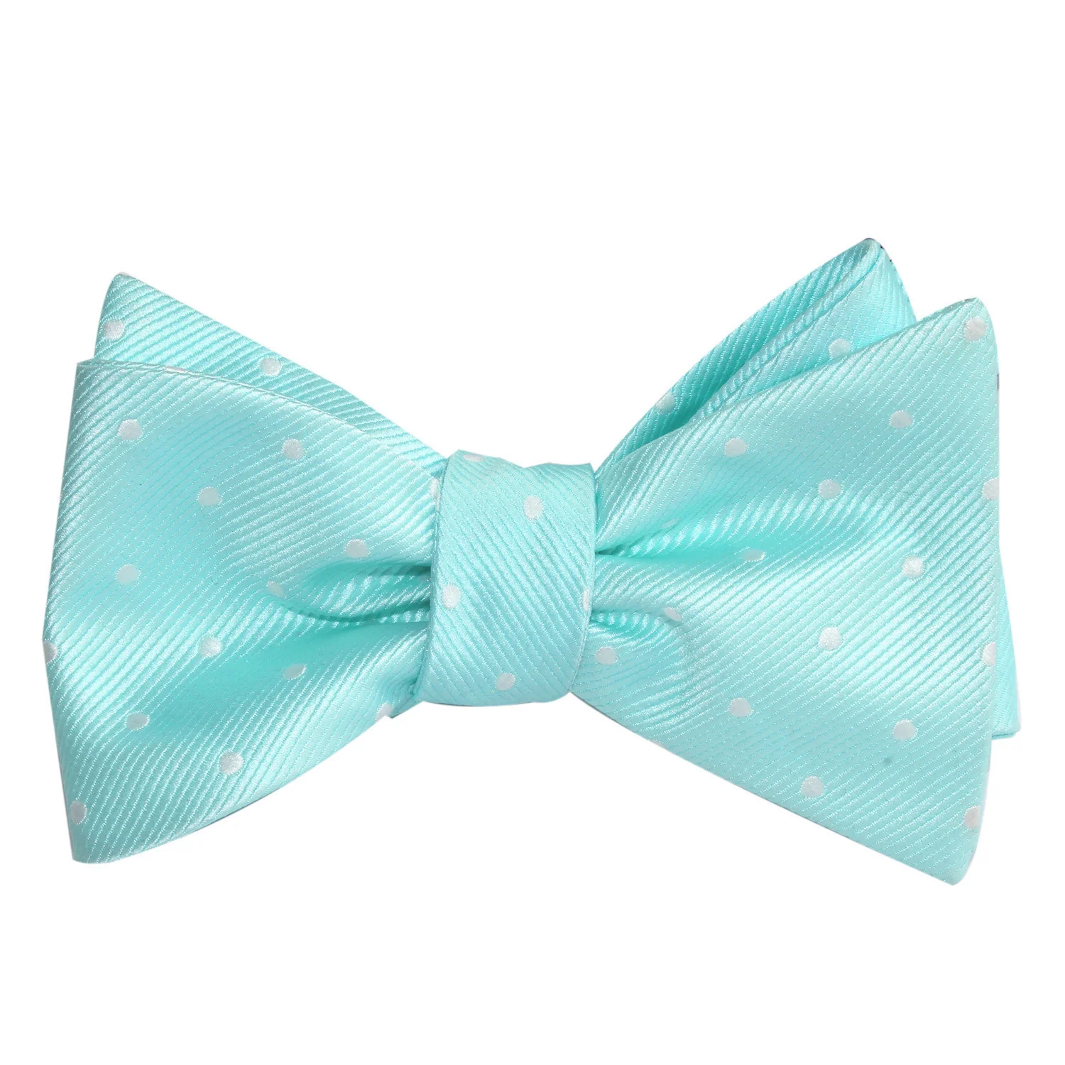 Mint Green with White Polka Dots Self Tie Bow Tie - Image 4