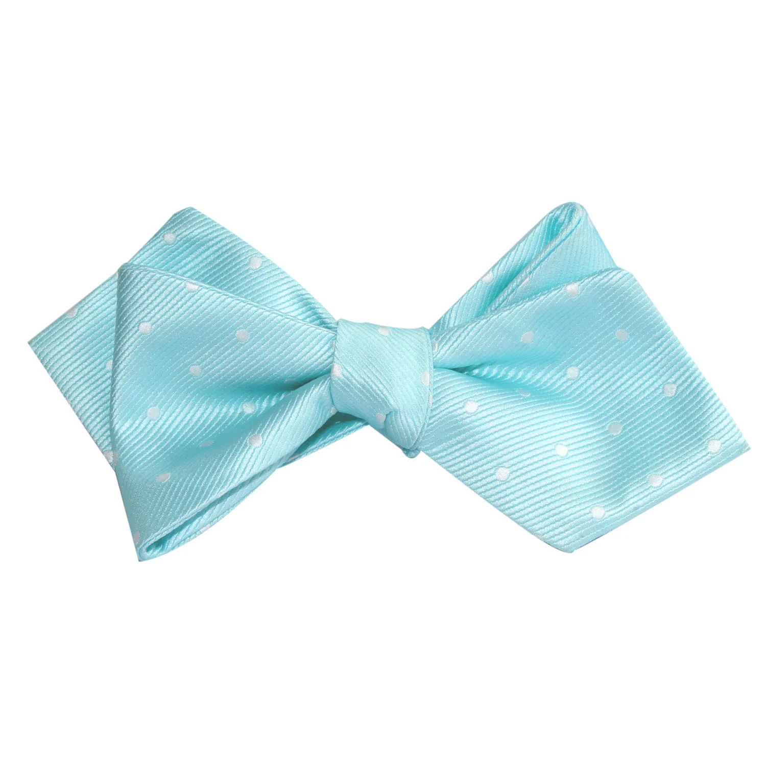 Mint Green with White Polka Dots Self Tie Diamond Tip Bow Tie - Image 2