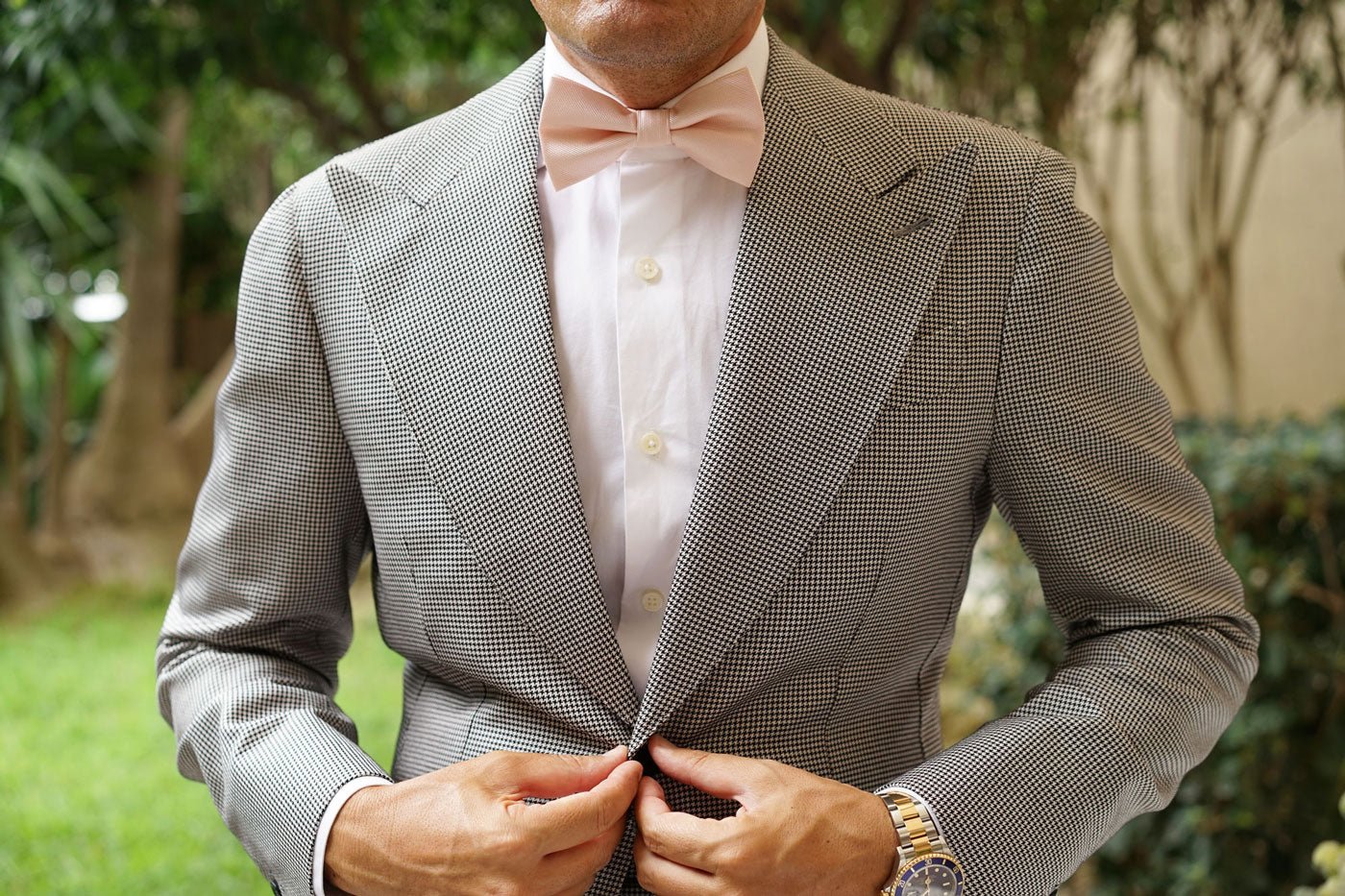 Misty Rose Pink Weave Bow Tie - Image 3